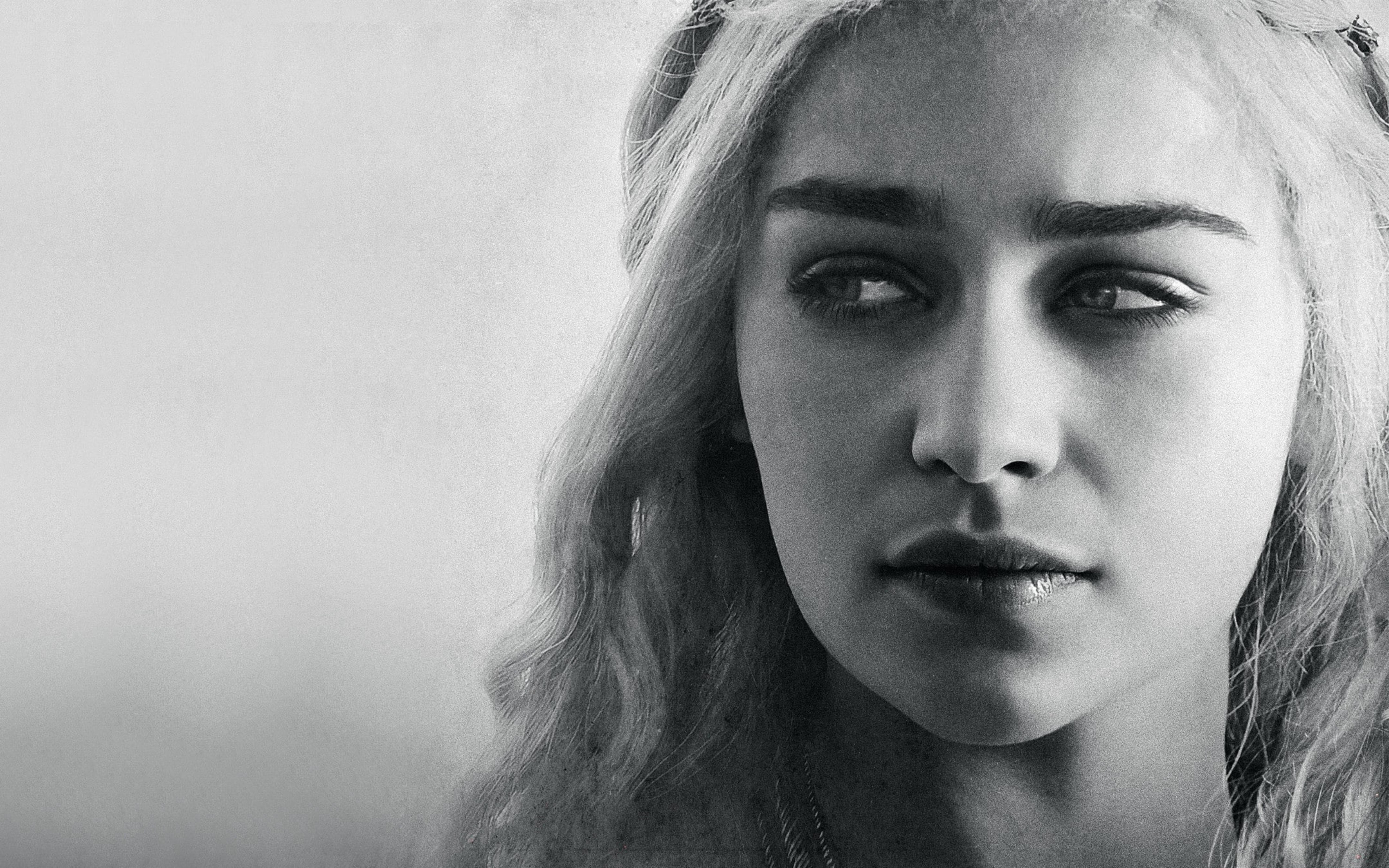 Daenerys Targaryen, monochrome portrait, close-up portrait, 5K Desktop Wallpaper