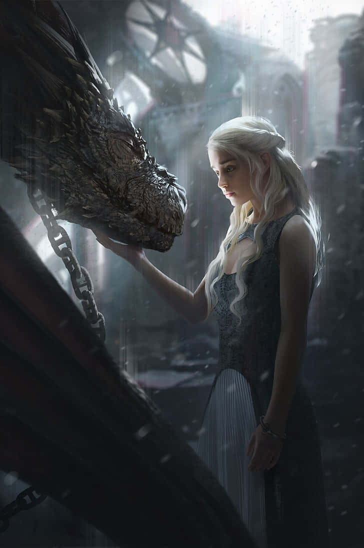 Daenerys Targaryen, dragon, gothic ruin, SD Phone Wallpaper