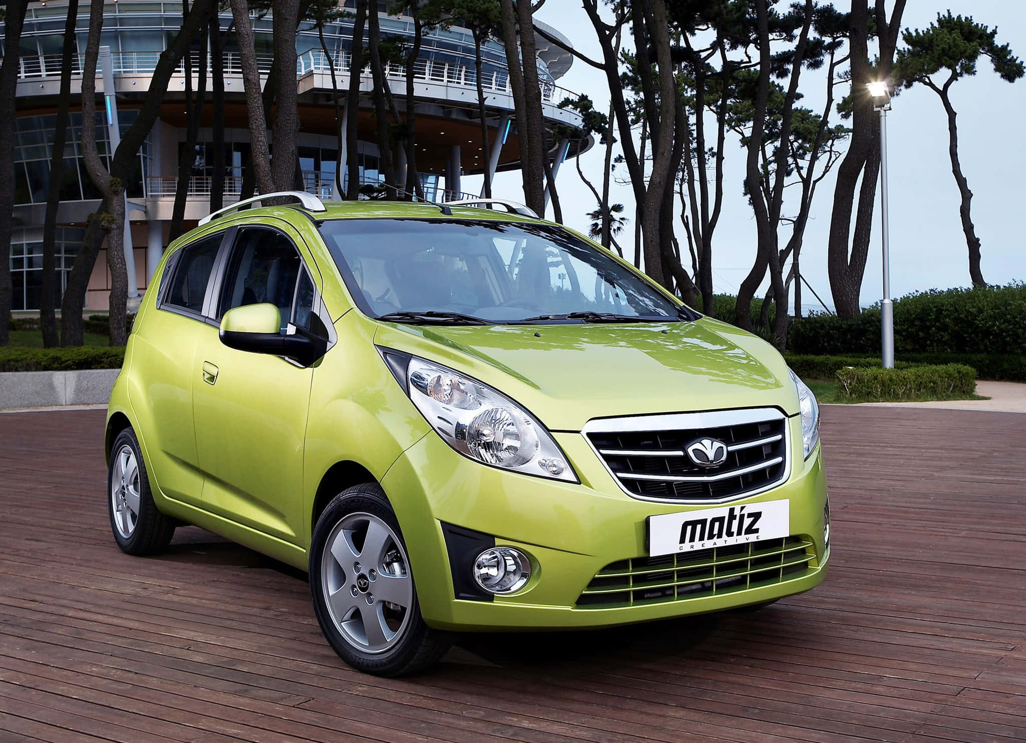 Daewoo Matiz, lime green, wooden deck, Full HD Desktop Wallpaper