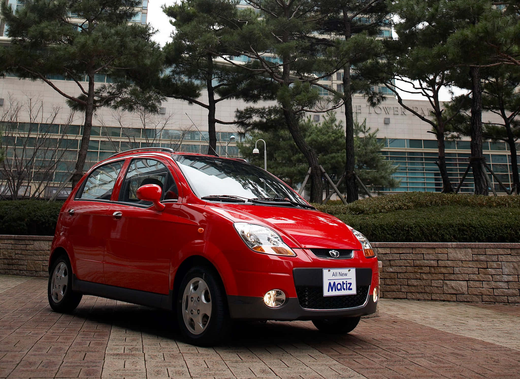 Daewoo Matiz, red, brick plaza, Full HD Desktop Wallpaper