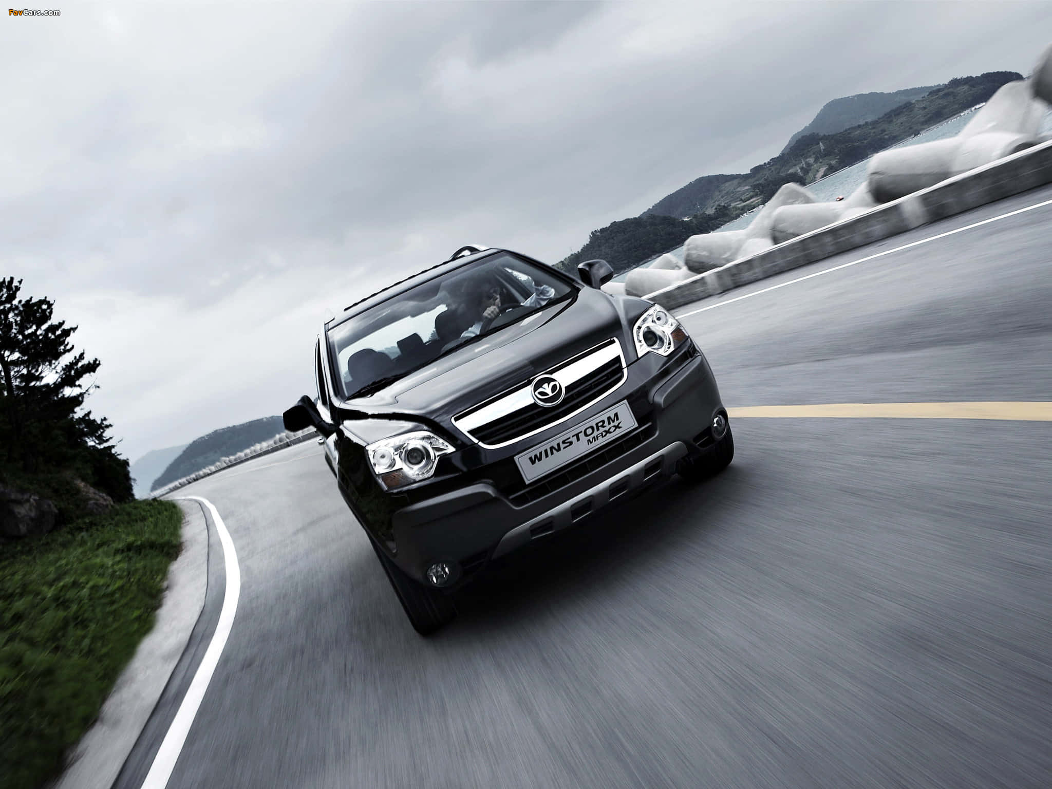 Daewoo Winstorm, coastal road, mountains, Full HD Desktop Wallpaper