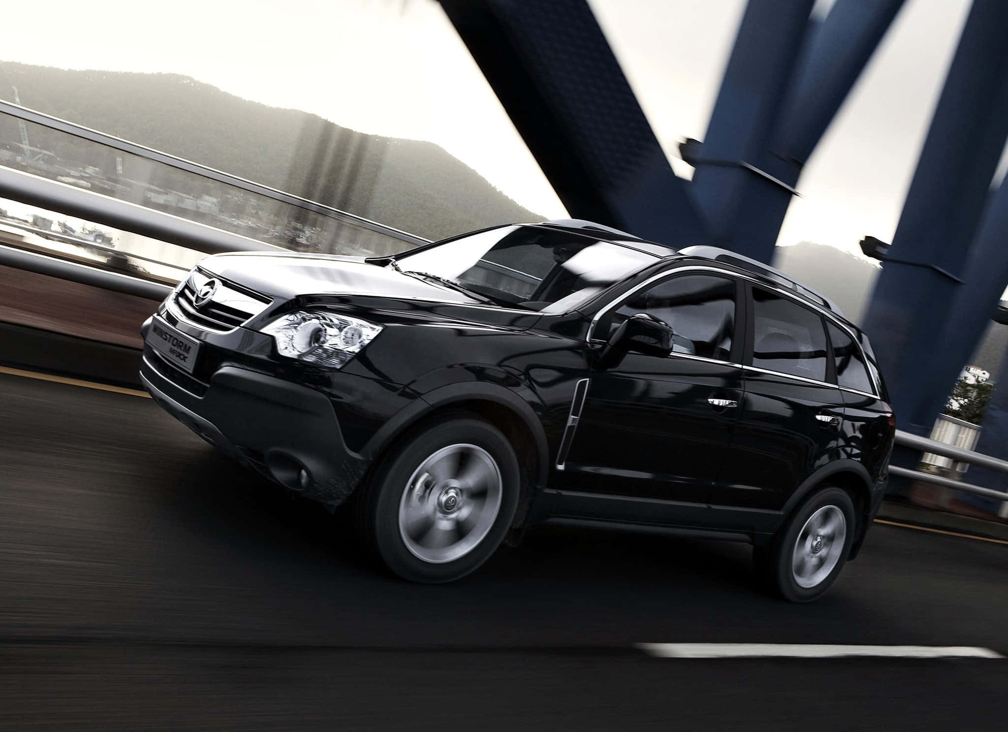 Daewoo Winstorm, sleek black SUV, modern bridge, Full HD Desktop Wallpaper