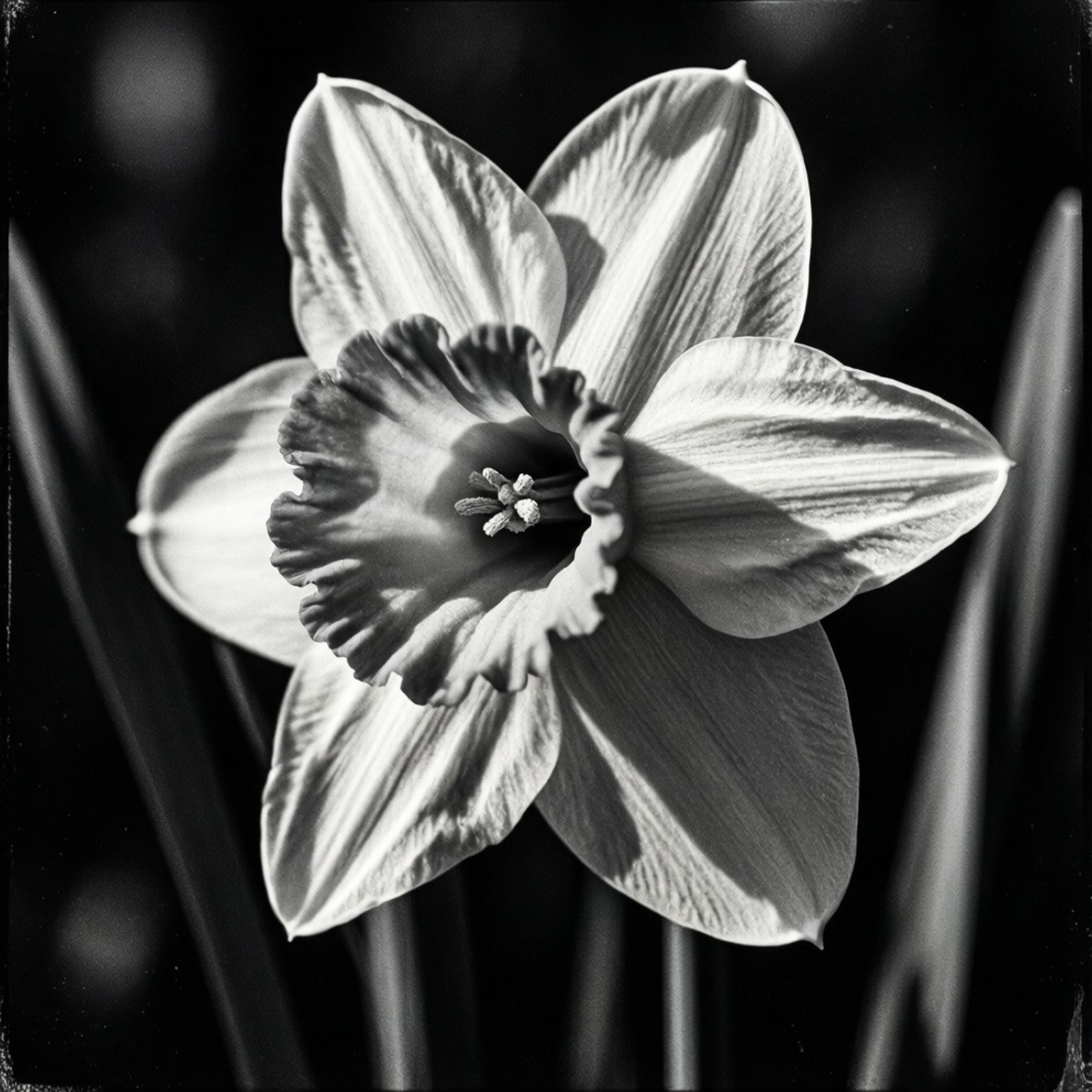 Monochrome Daffodil, daffodil, ruffled corona, HD Desktop Wallpaper