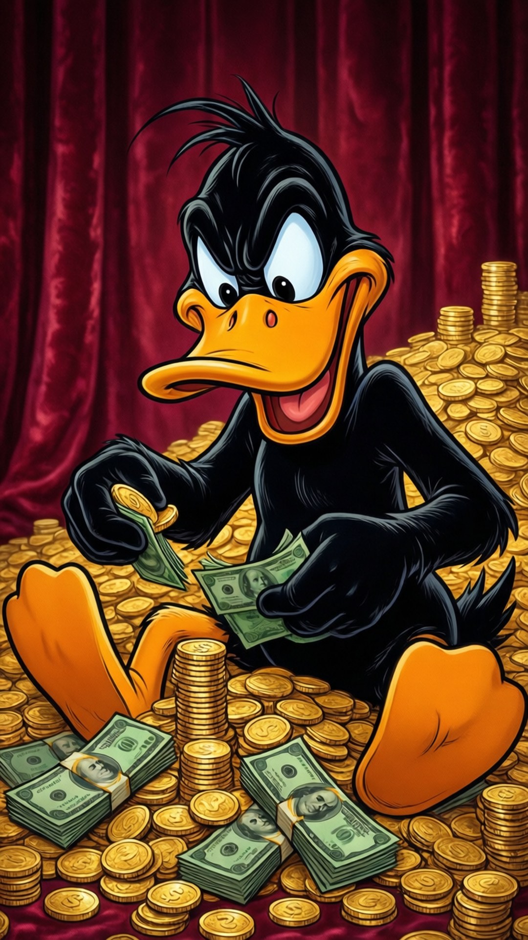 Daffy Duck, black feathers, orange beak, Full HD Phone Wallpaper