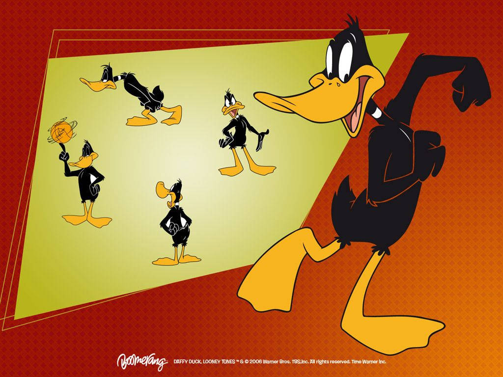 Daffy Duck, red and yellow gradient background, comic book style, SD Desktop Wallpaper
