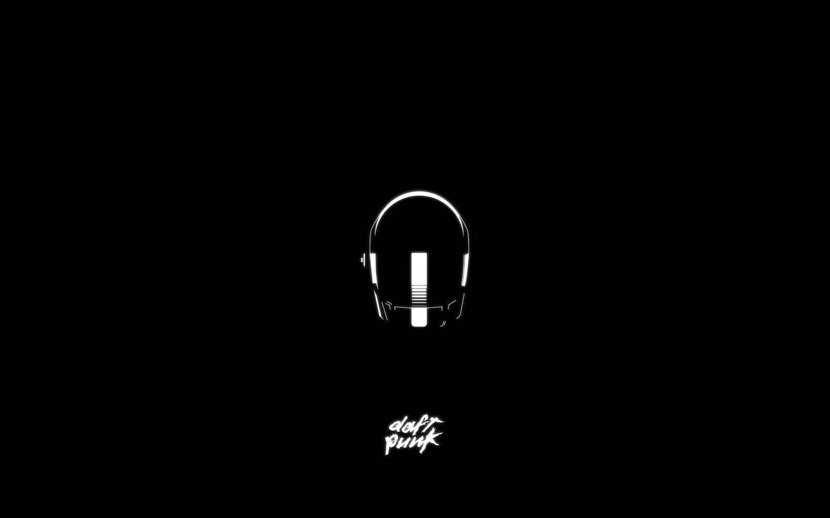 Daft Punk, black background, white line drawing, HD Desktop Wallpaper