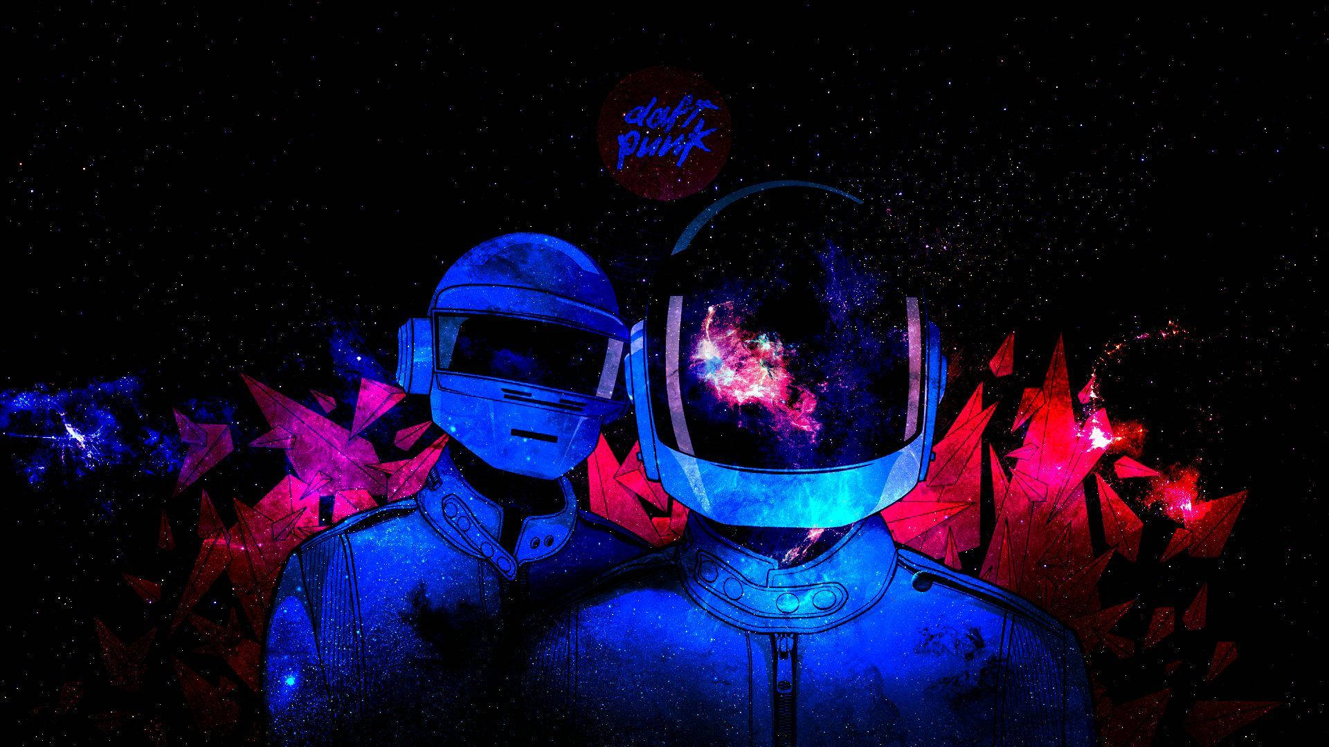 Daft Punk, robots, cosmic backdrop, Full HD Desktop Wallpaper