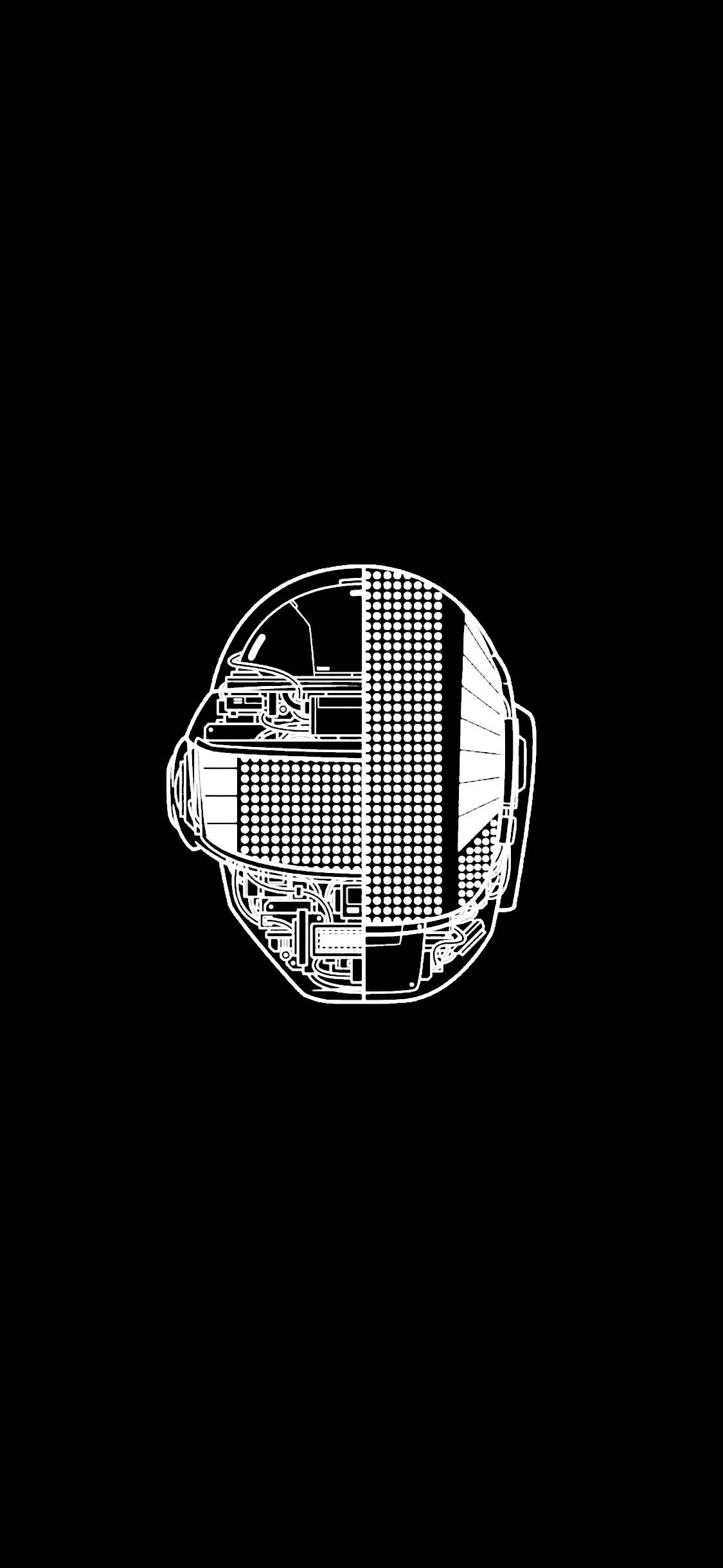 Daft Punk, solid black, white line-art illustration, Full HD Phone Wallpaper