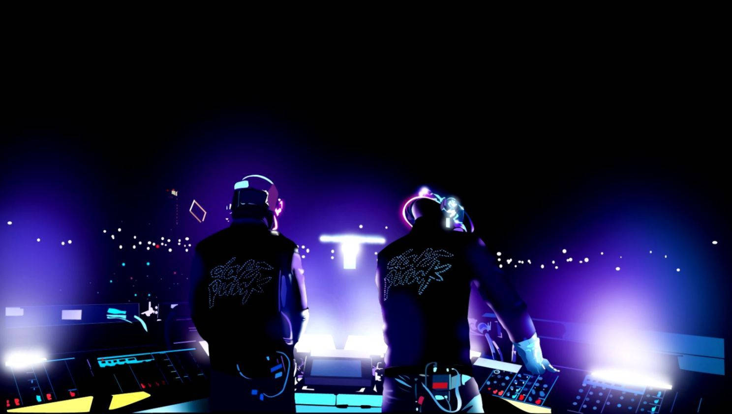 Daft Punk, vibrant purple, blue stage lights, HD Desktop Wallpaper