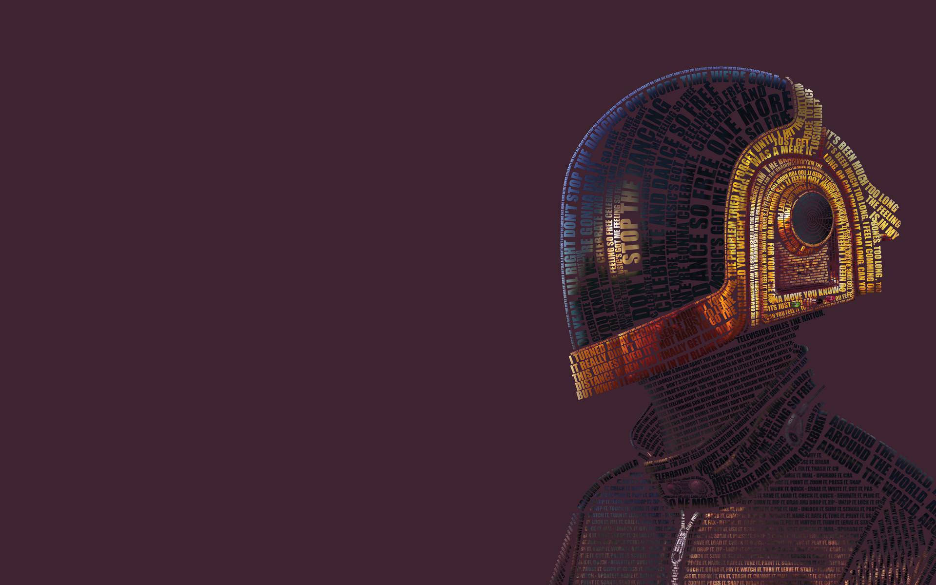 Daft Punk, iconic gold helmet, glowing text, Full HD Desktop Wallpaper