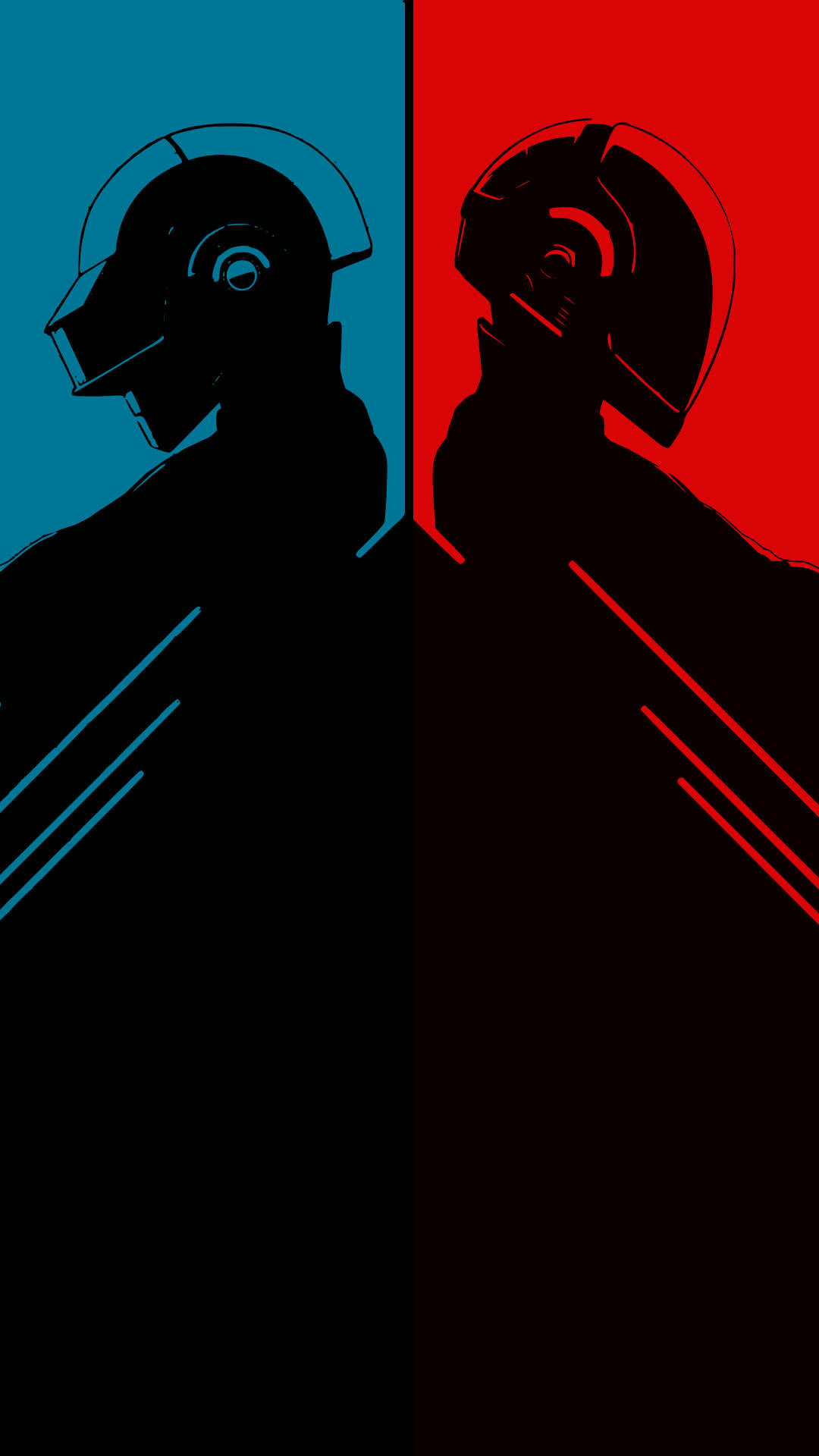 Daft Punk, silhouette, blue and red background, Full HD Phone Wallpaper