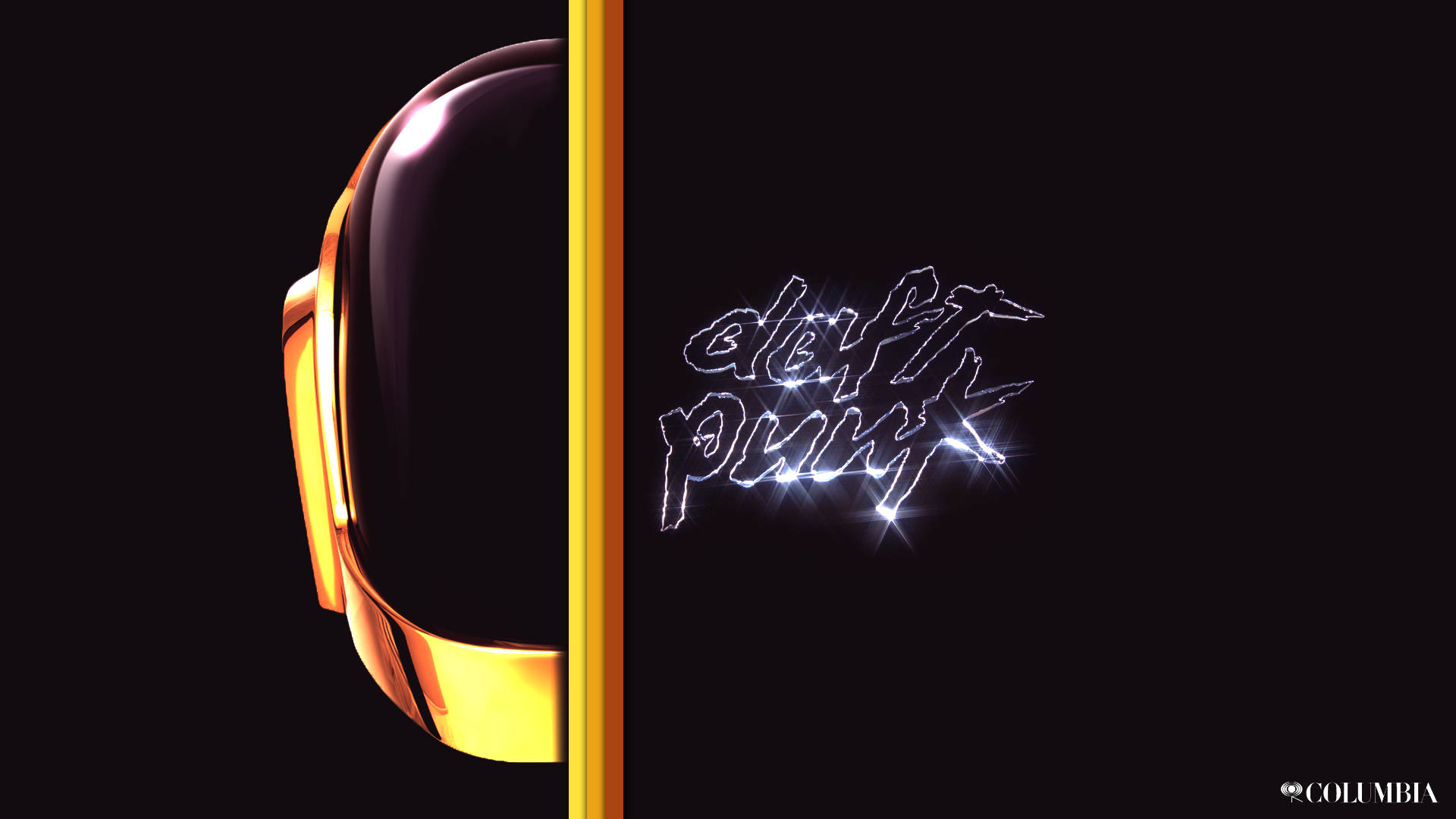 Daft Punk, gold helmet, glowing white graffiti-style text, Full HD Desktop Wallpaper