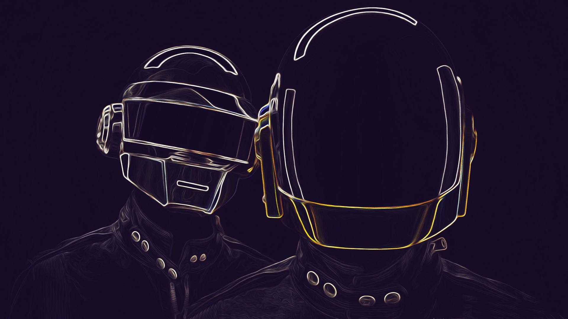 Daft Punk, iconic helmets, glowing white, Full HD Desktop Wallpaper