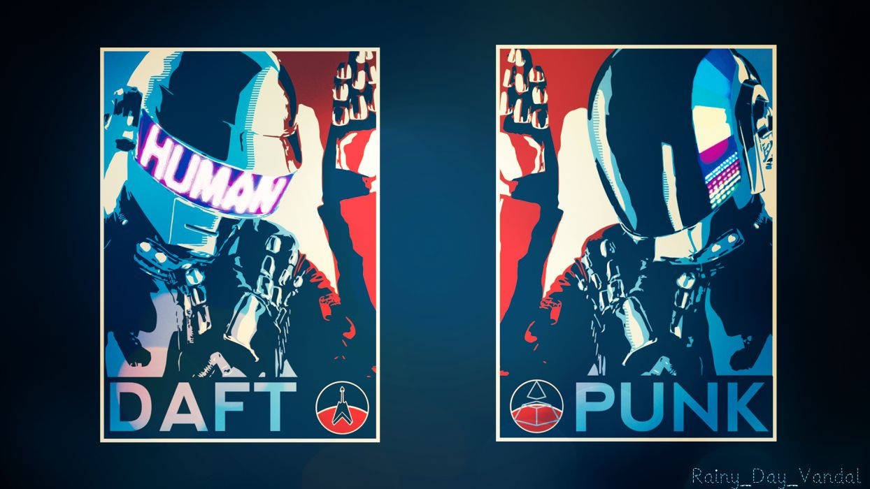 Daft Punk, robotic helmets, red blue and white, SD Desktop Wallpaper