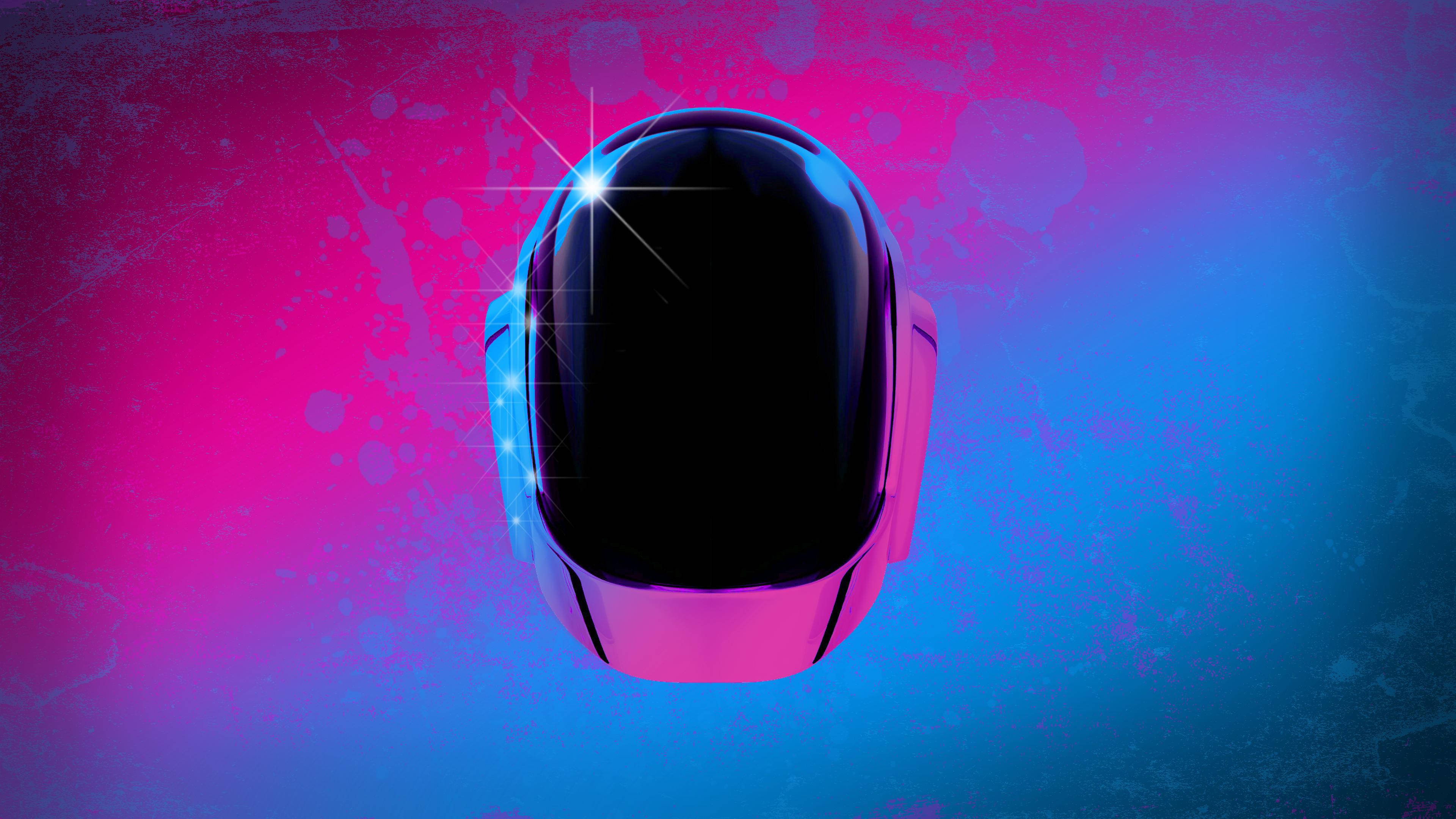 Daft Punk helmet, neon pink, neon blue, 4K Desktop Wallpaper