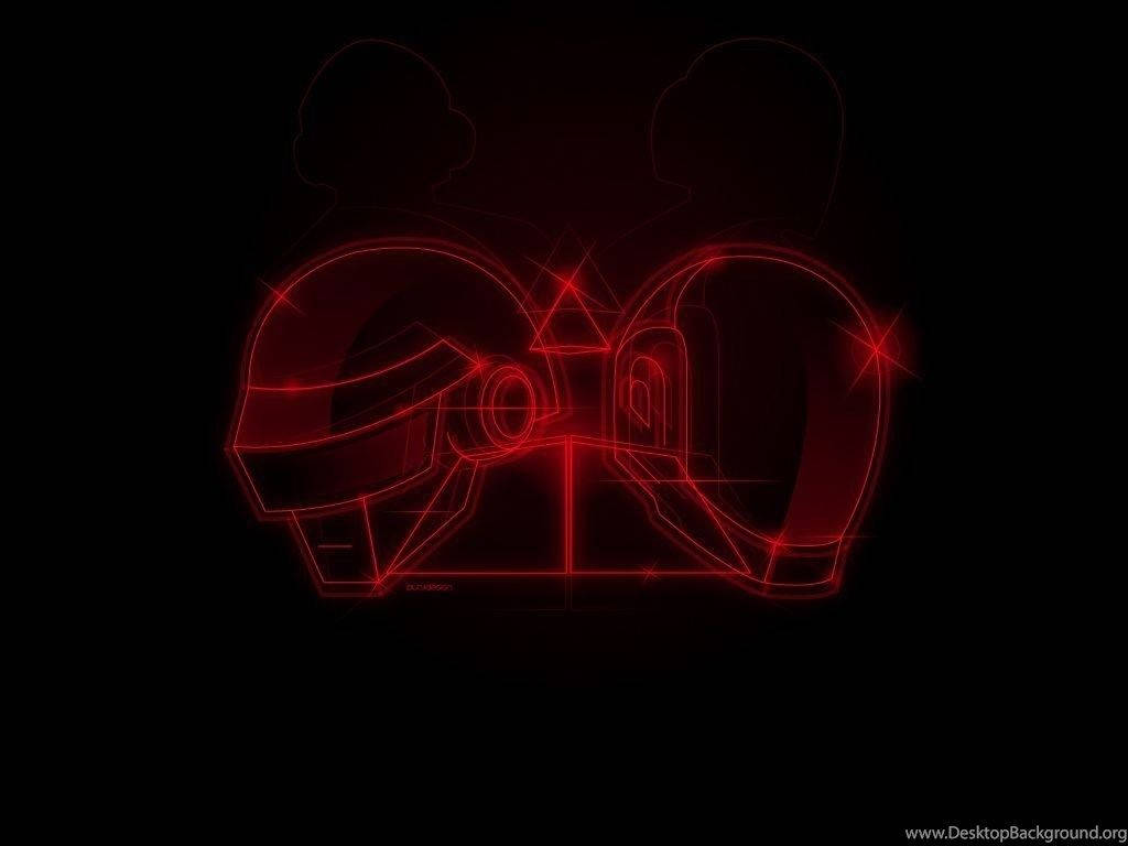 Daft Punk, red pyramid, glowing red wireframe helmets, SD Desktop Wallpaper