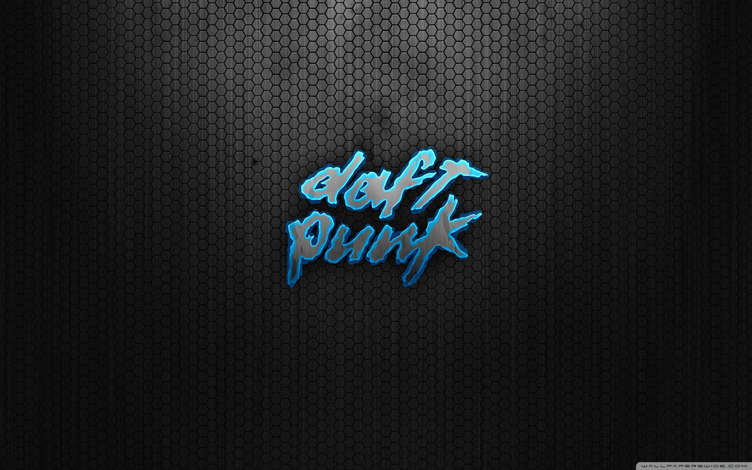 Daft Punk, blue, glowing blue logo, 2K Desktop Wallpaper
