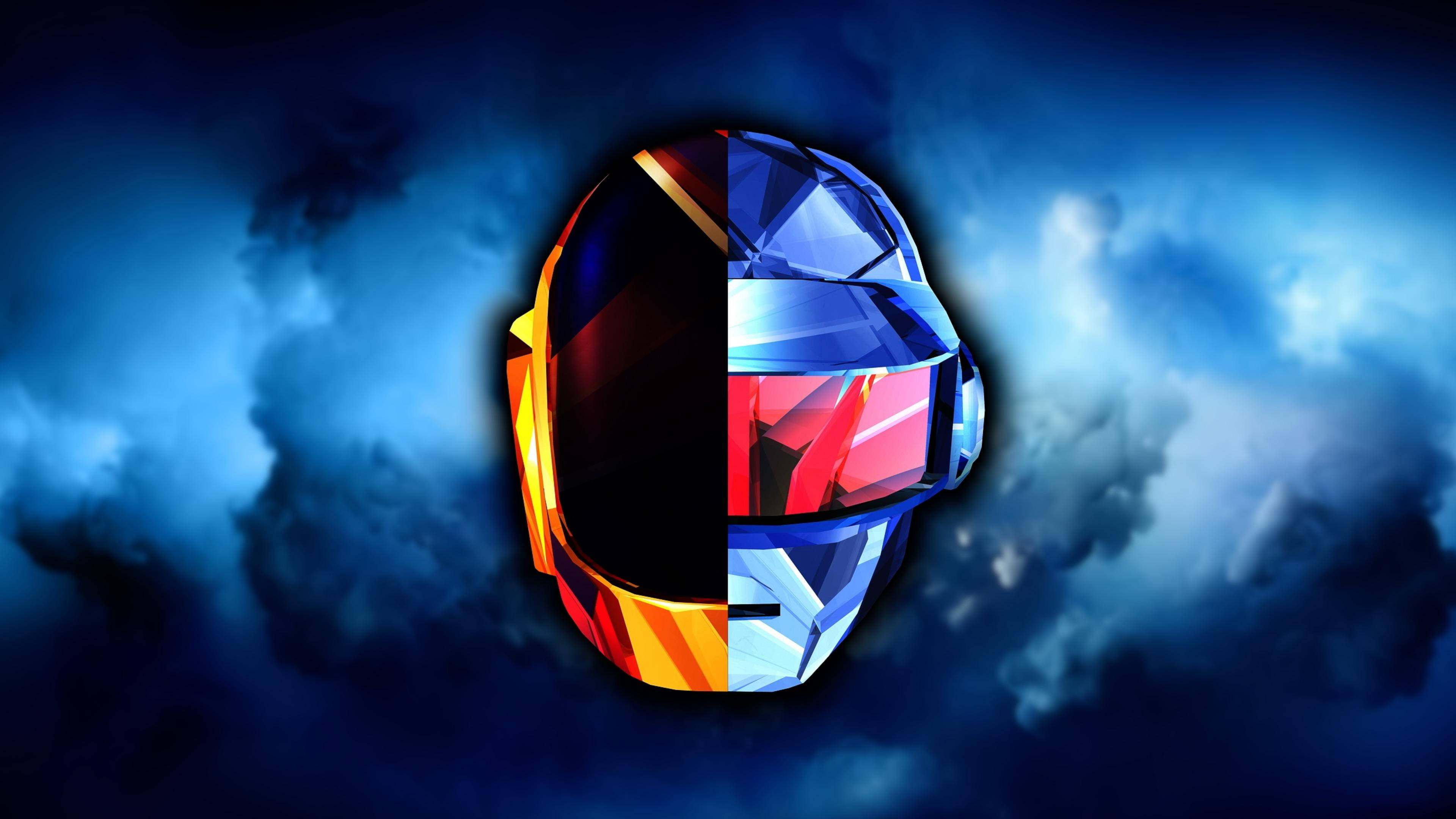 Daft Punk, helmet, fiery orange, 4K Desktop Wallpaper
