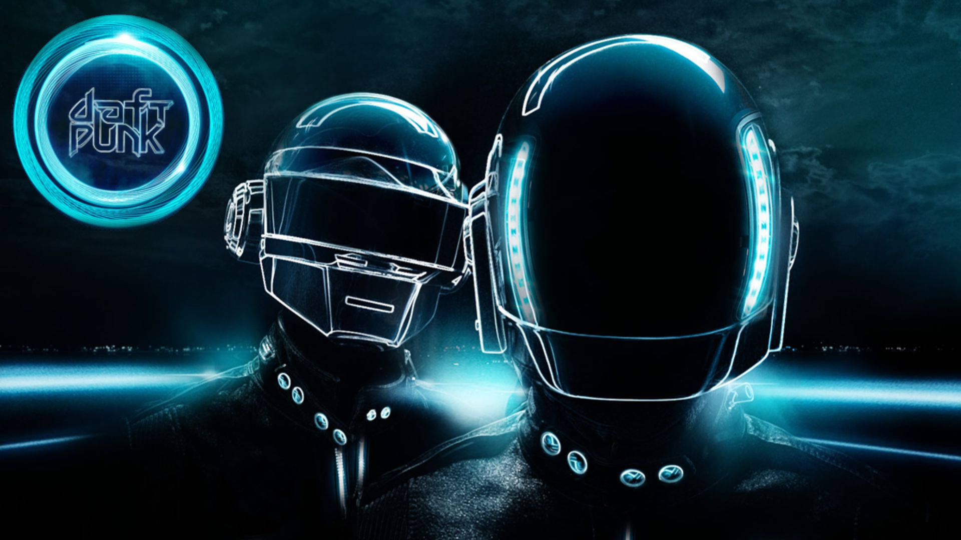 Daft Punk, neon lights, electric blue neon, Full HD Desktop Wallpaper