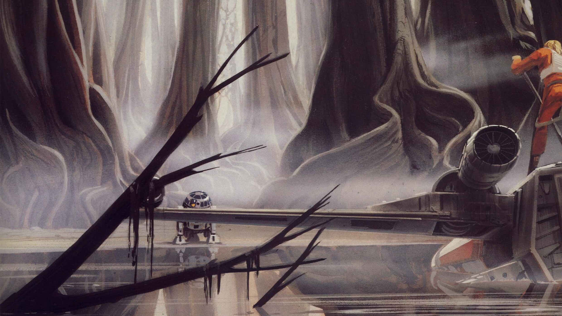 Dagobah, swamp, crashed starship, Full HD Desktop Wallpaper