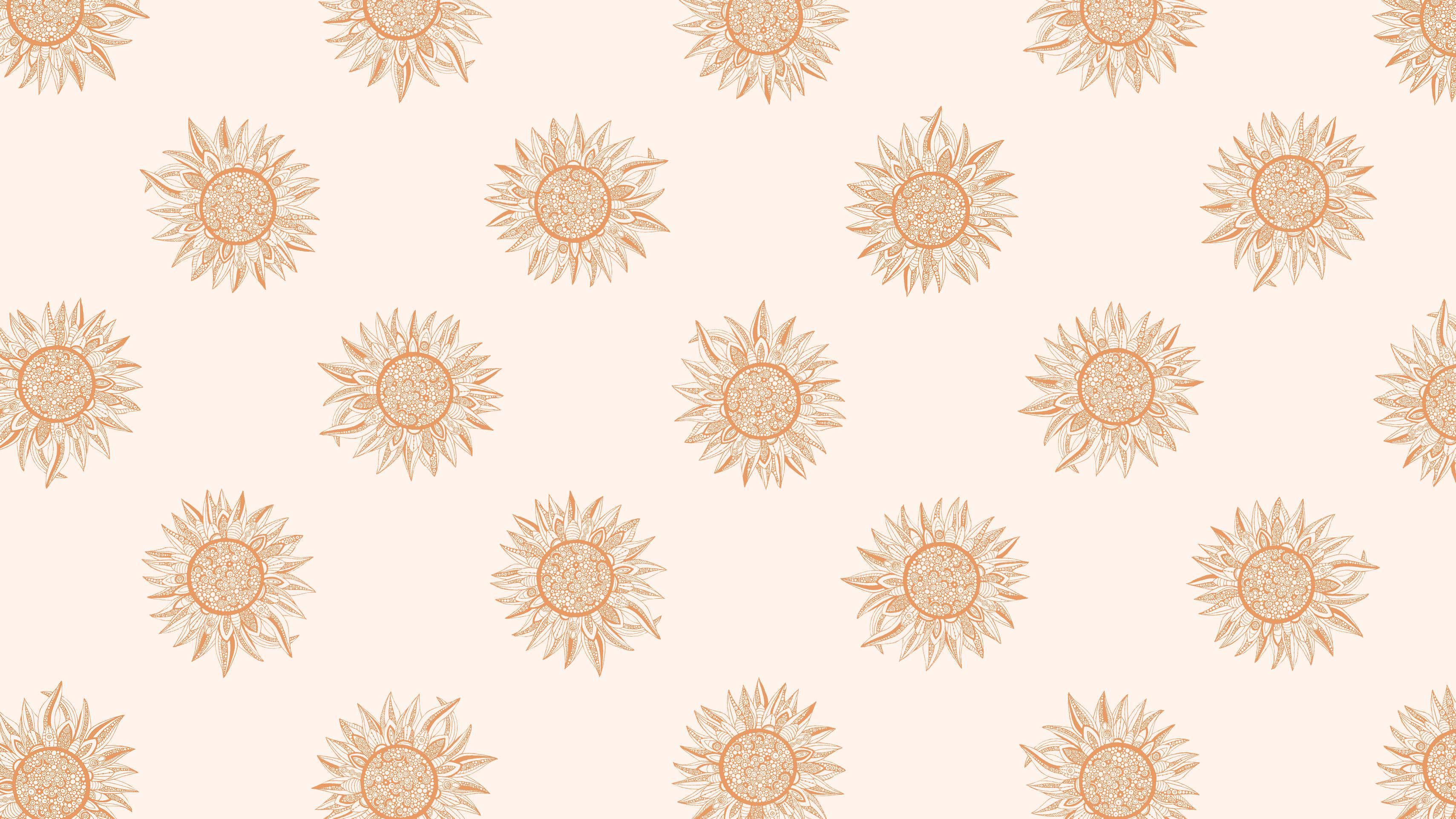 Dahlia, gold sunflowers, soft cream background, 2K Desktop Wallpaper