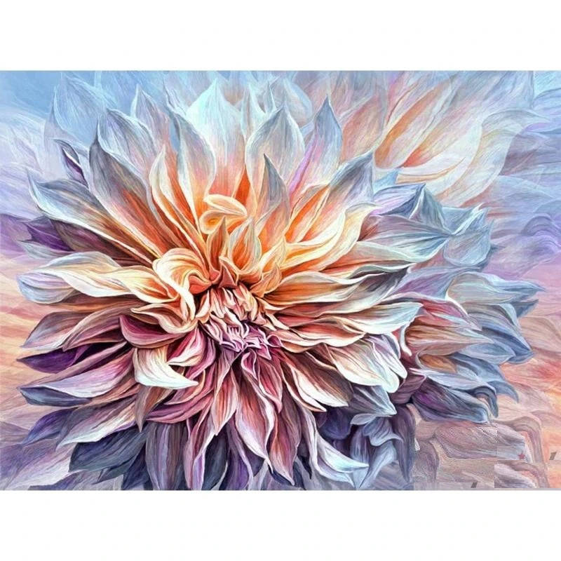 Dahlia, color pencil art, warm oranges, SD Desktop Wallpaper