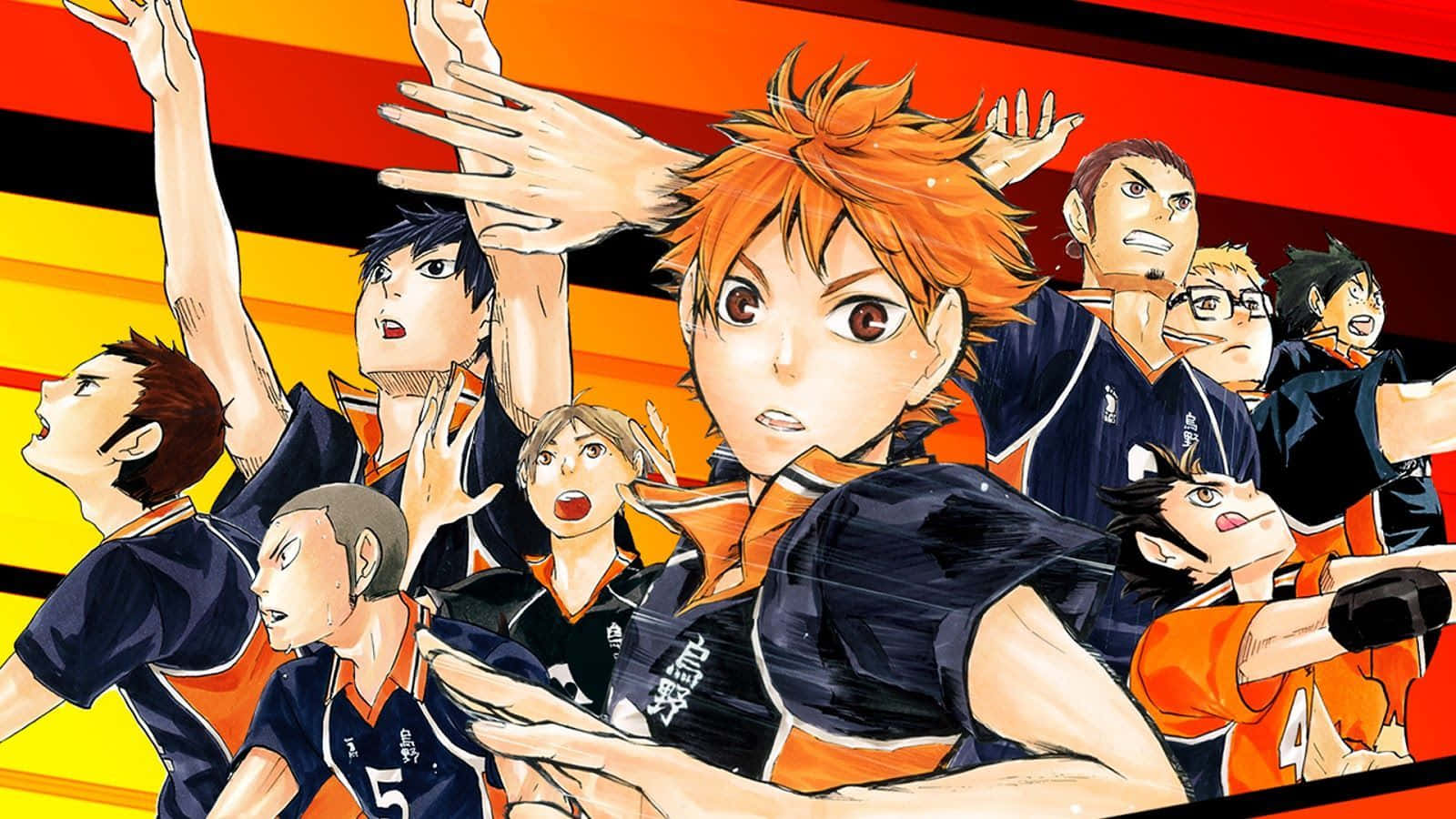 Daichi Sawamura, anime volleyball players, bold red yellow striped background, HD Desktop Wallpaper