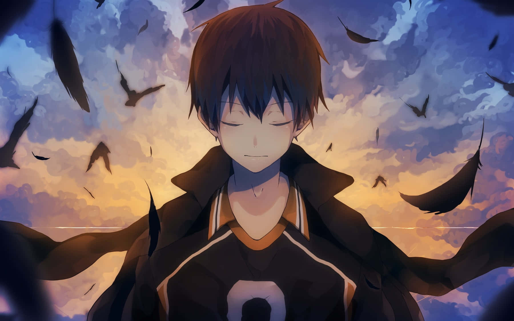 Daichi Sawamura, vibrant sunset sky, feathers, HD Desktop Wallpaper