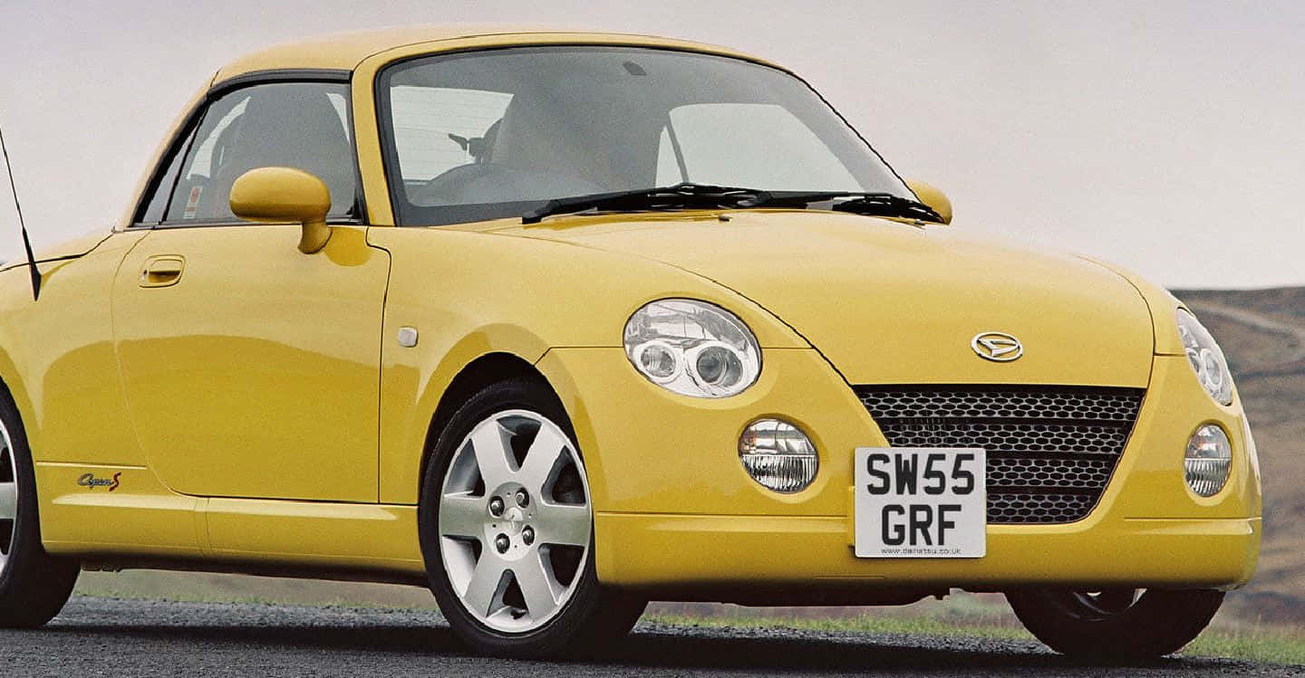 Daihatsu Copen, bright yellow, gravel road, HD Desktop Wallpaper