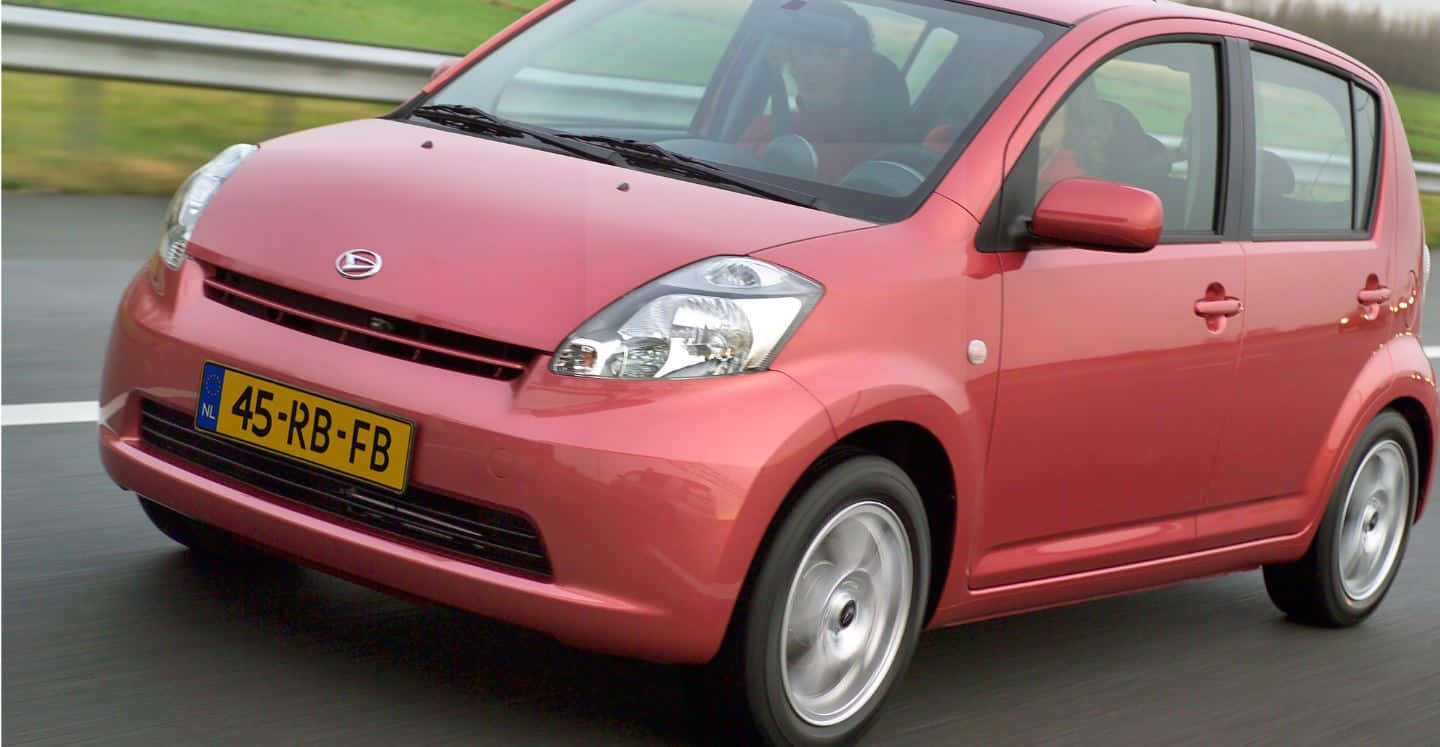 Daihatsu Sirion, vibrant red, highway, HD Desktop Wallpaper