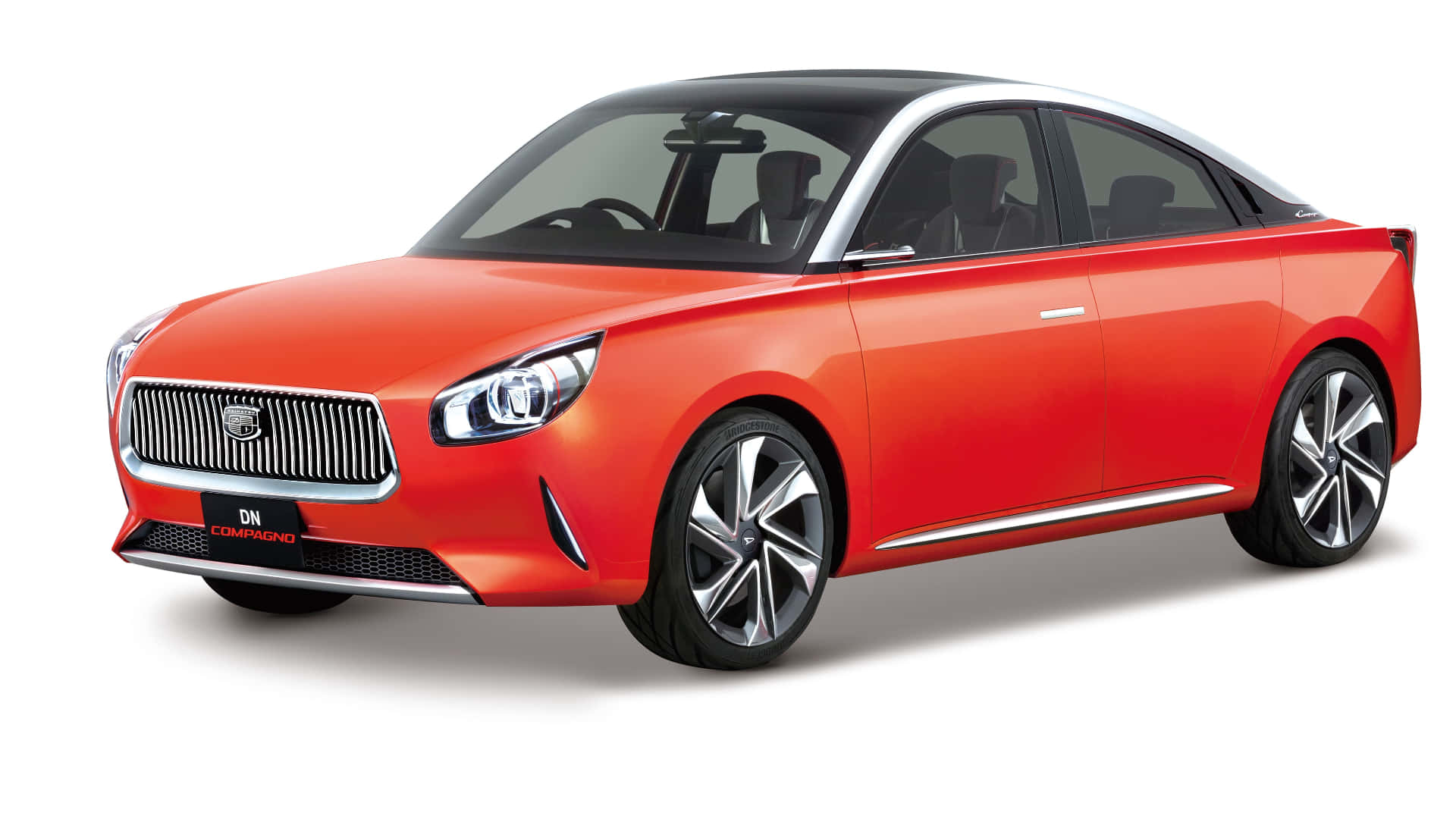 Daihatsu, sleek vibrant orange concept car, silver accents, Full HD Desktop Wallpaper