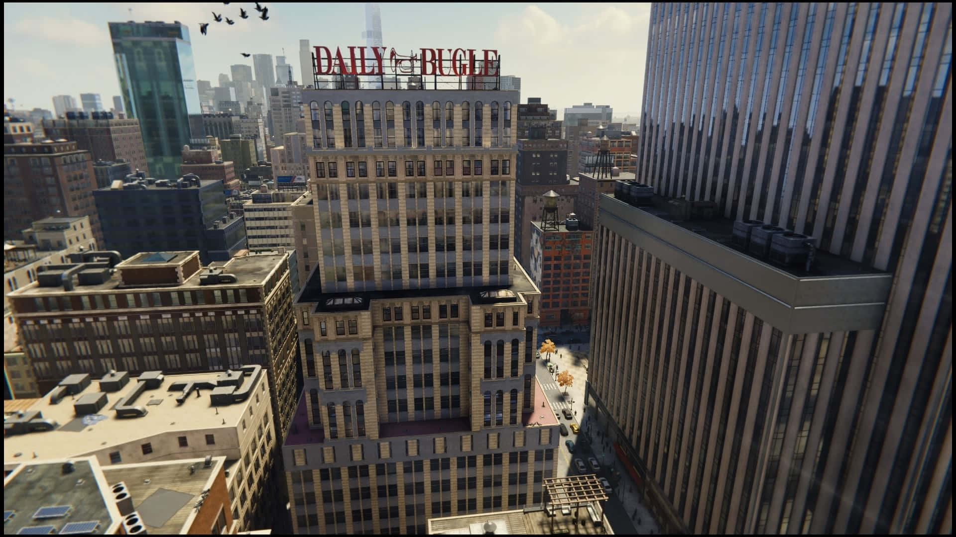 Daily Bugle, red Daily Bugle sign, cityscape, Full HD Desktop Wallpaper