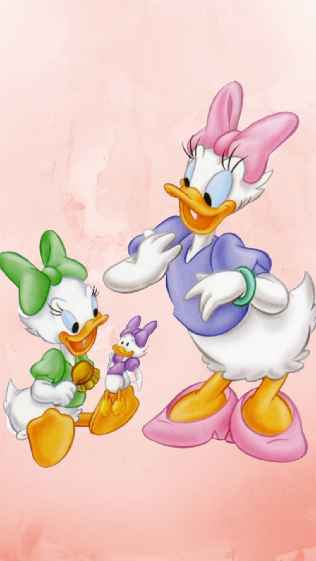 Daisy Duck, ducklings, soft pink watercolor background, Full HD Phone Wallpaper