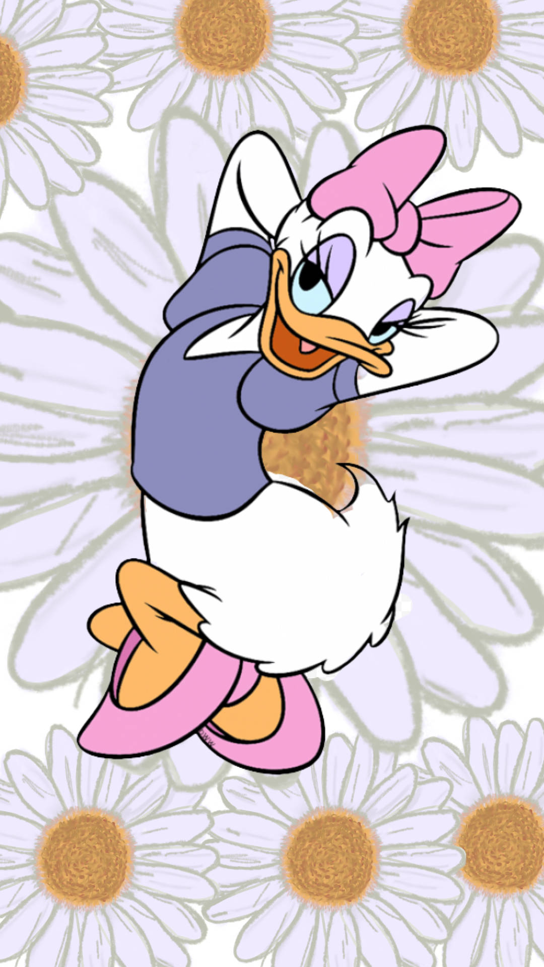 Daisy Duck, purple hoodie, pink bow, Full HD Phone Wallpaper