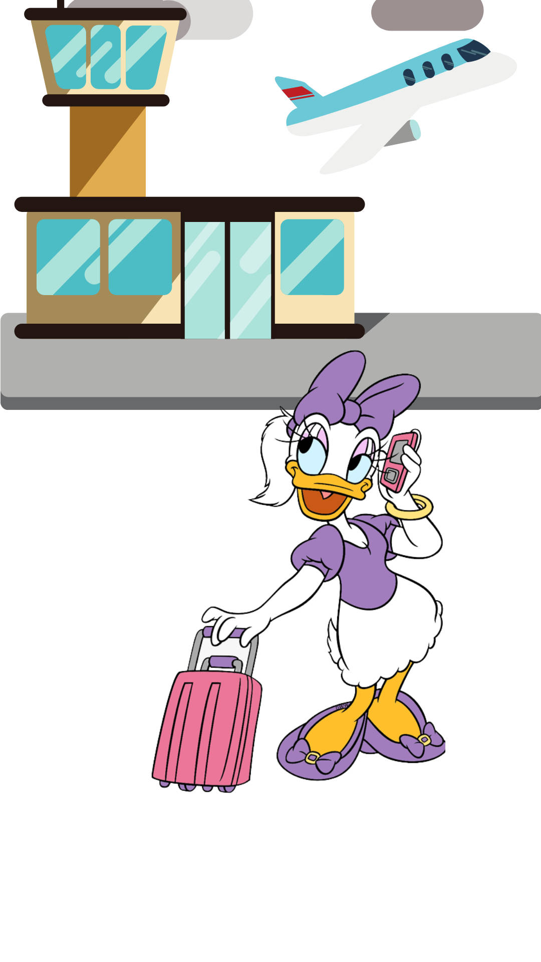 Daisy Duck, purple outfit, pink suitcase, Full HD Phone Wallpaper
