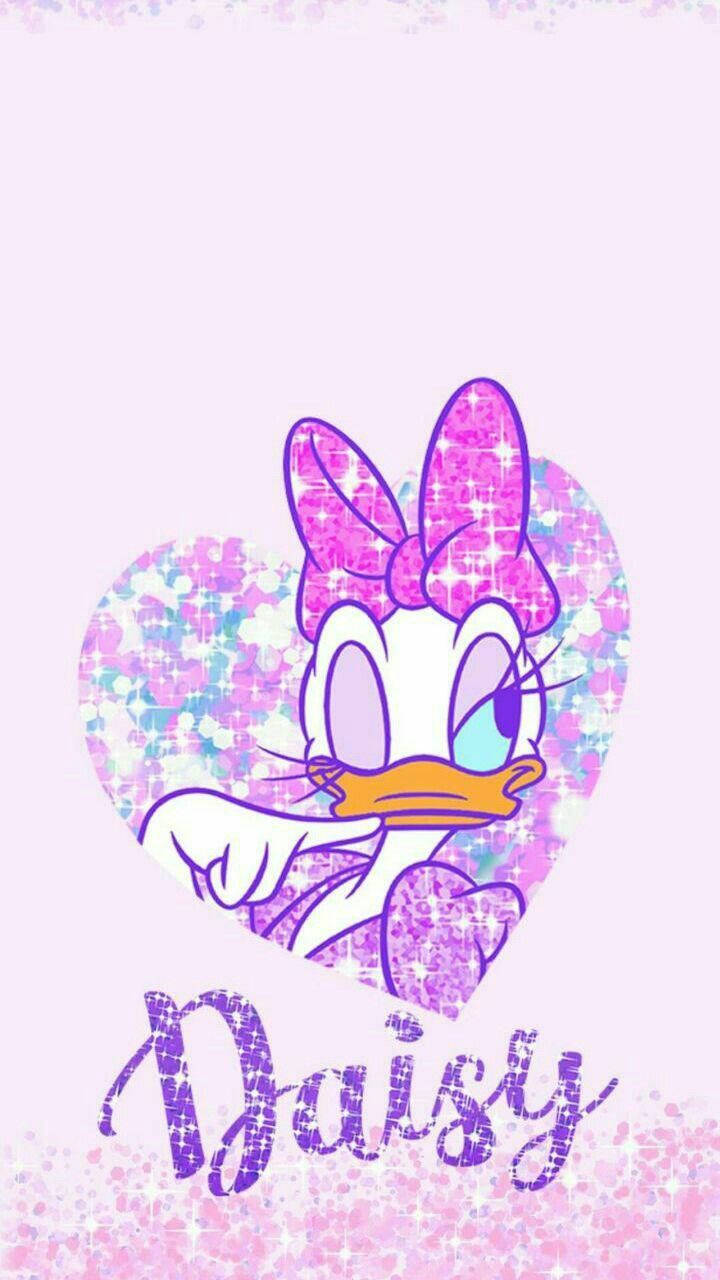 Daisy Duck, glittery purple heart, sparkles, HD Phone Wallpaper