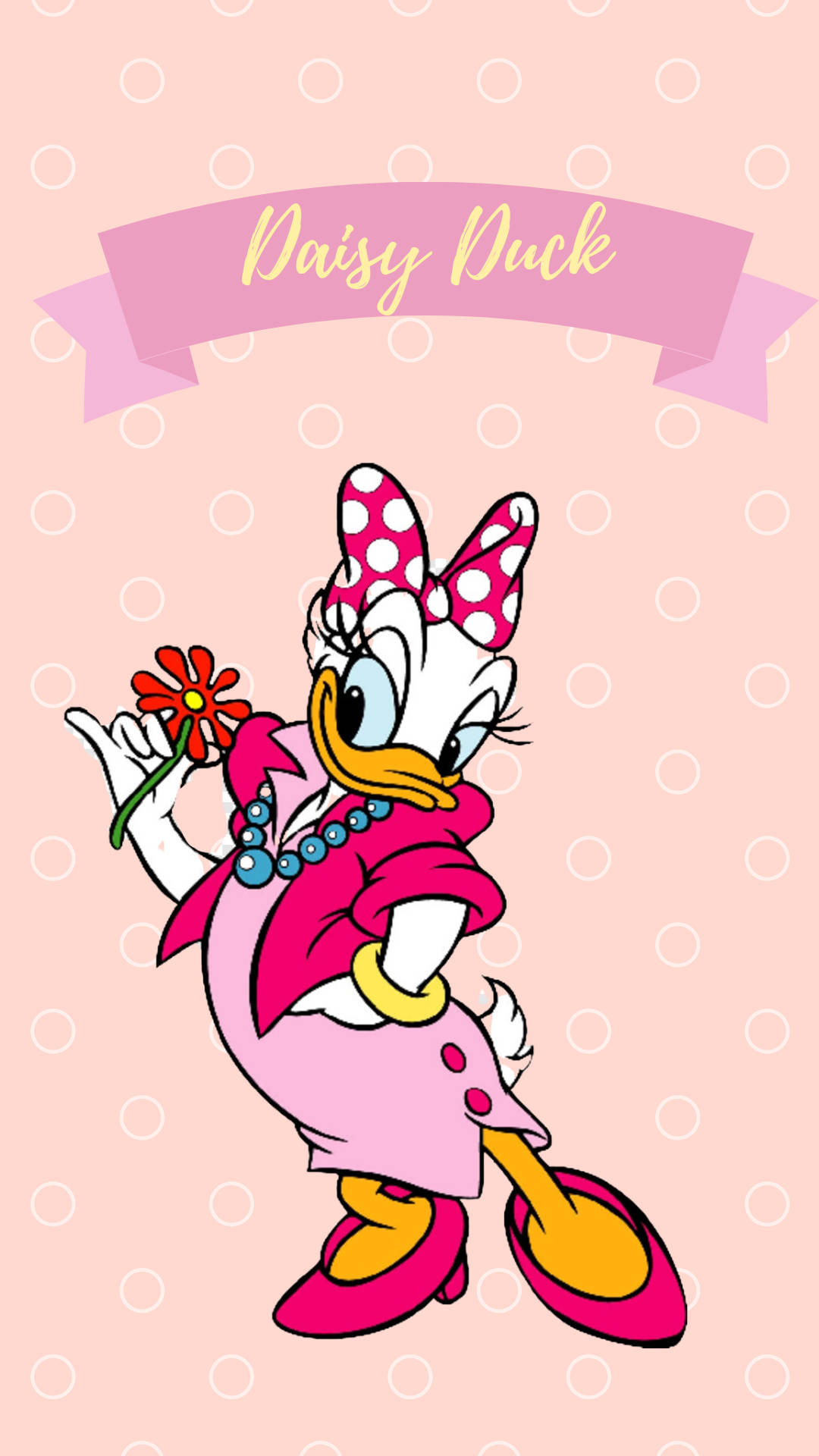 Daisy Duck, pink polka dot bow, pink dress, Full HD Phone Wallpaper