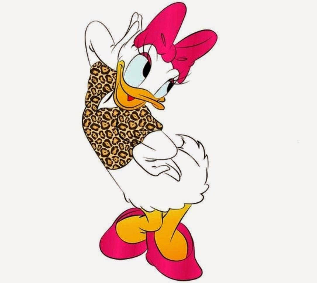 Daisy Duck, leopard print top, pink bow, SD Desktop Wallpaper