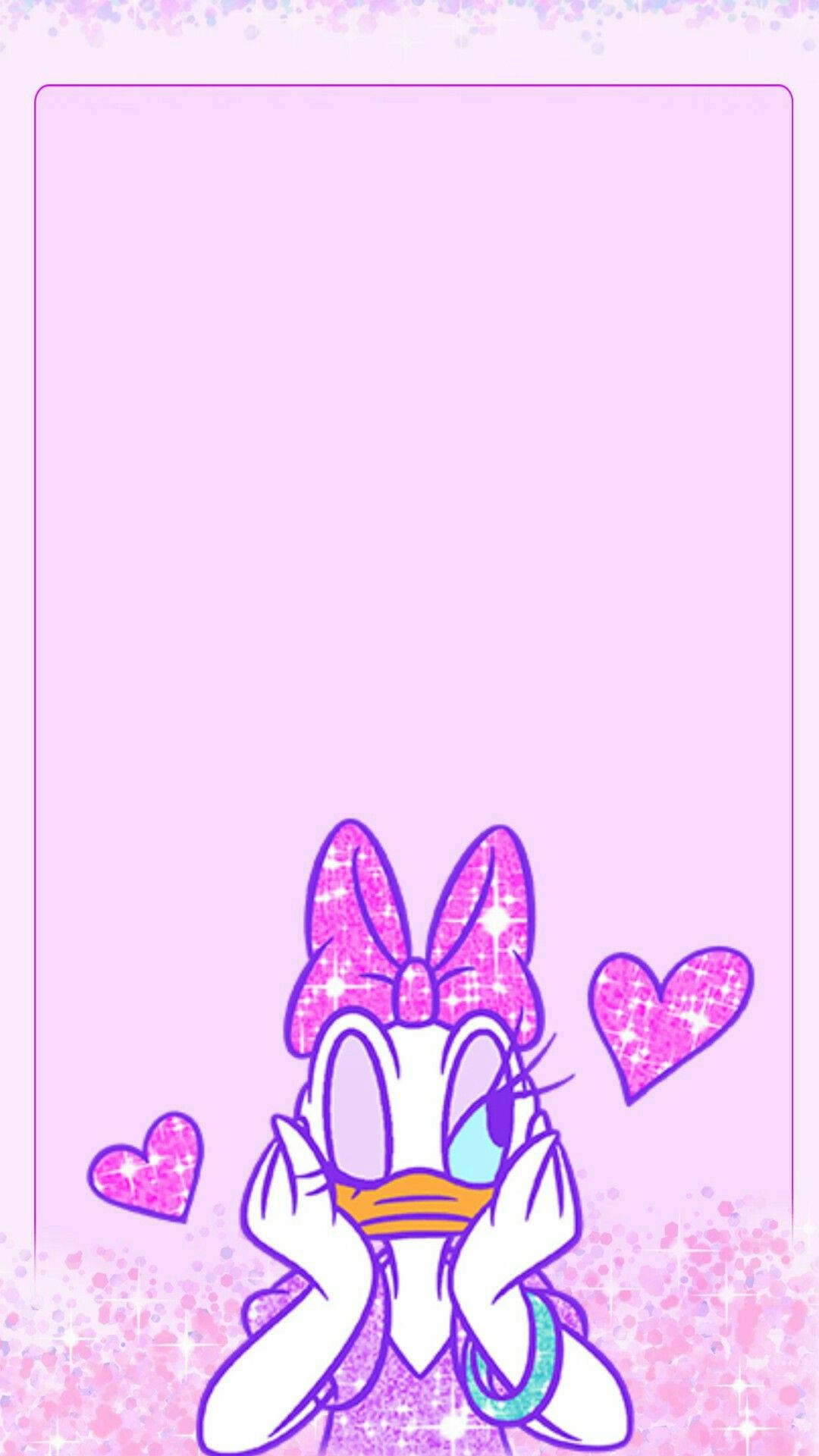 Daisy Duck, sparkling ribbon, glittery pink bow, Full HD Phone Wallpaper