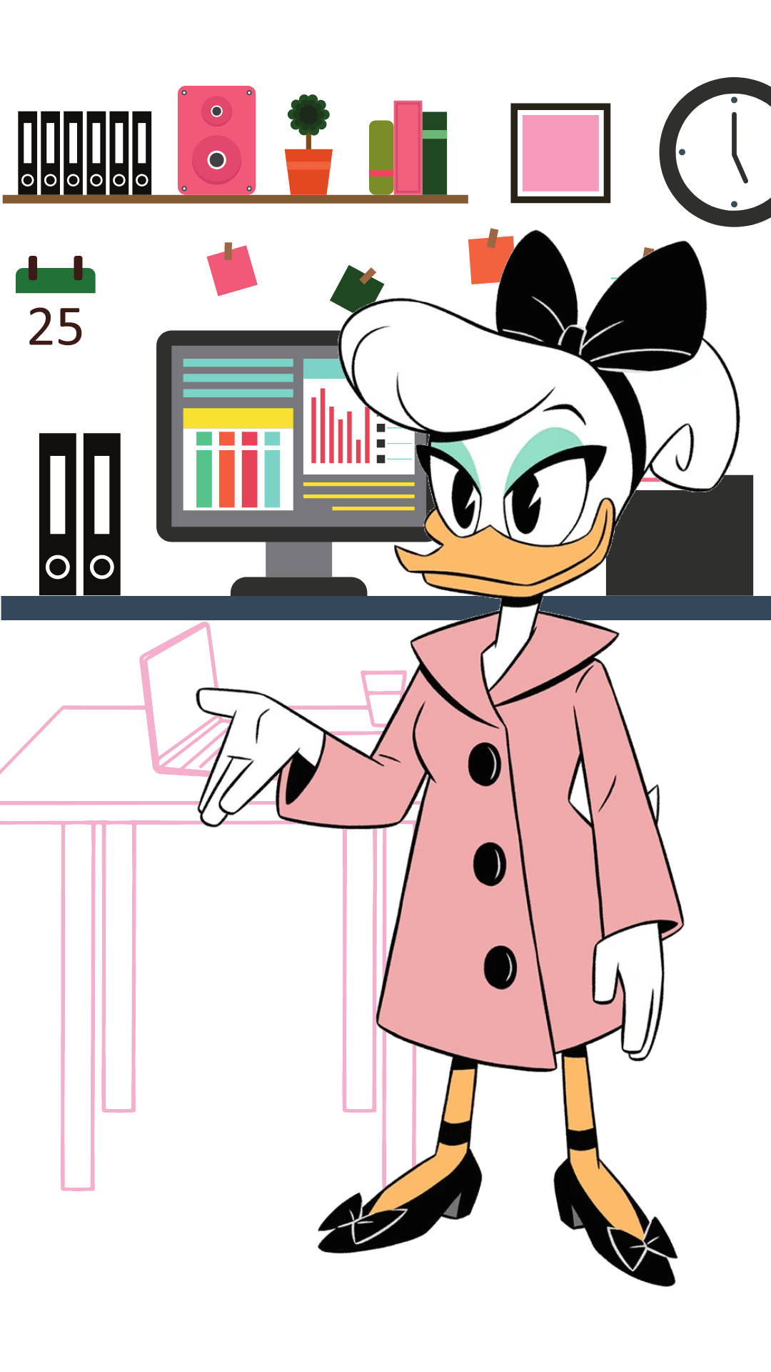 Daisy Duck, pink coat, office, Full HD Phone Wallpaper
