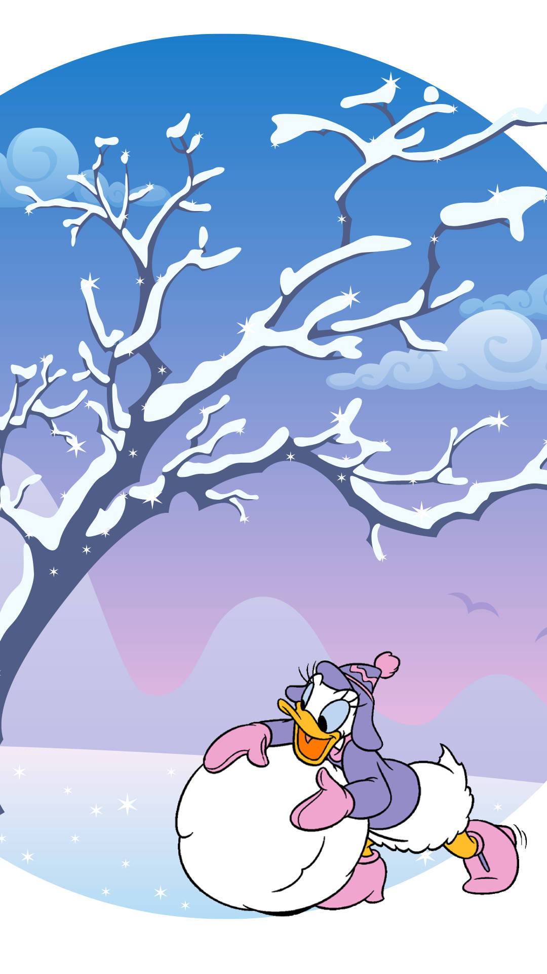 Daisy Duck, purple winter outfit, snowball, Full HD Phone Wallpaper