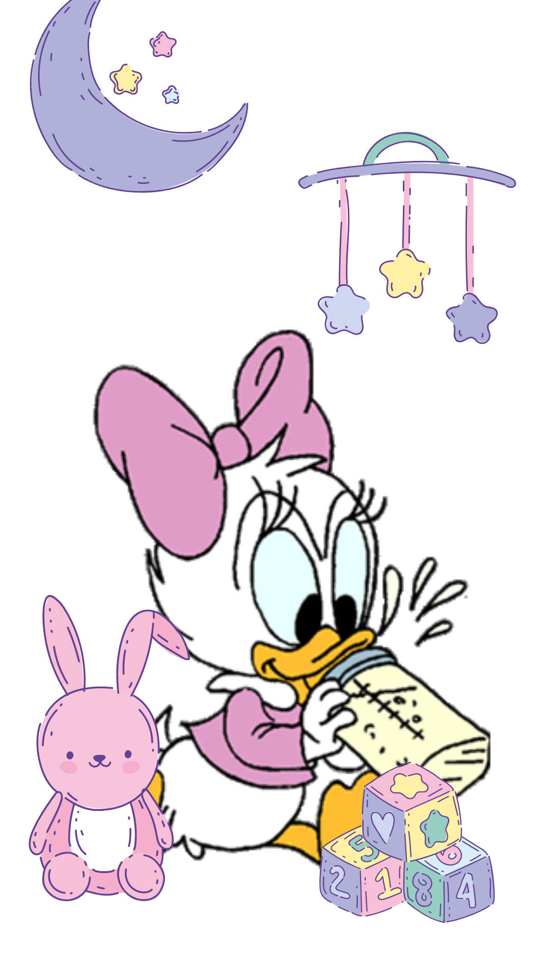 Daisy Duck, nursery, baby bottle, Full HD Phone Wallpaper