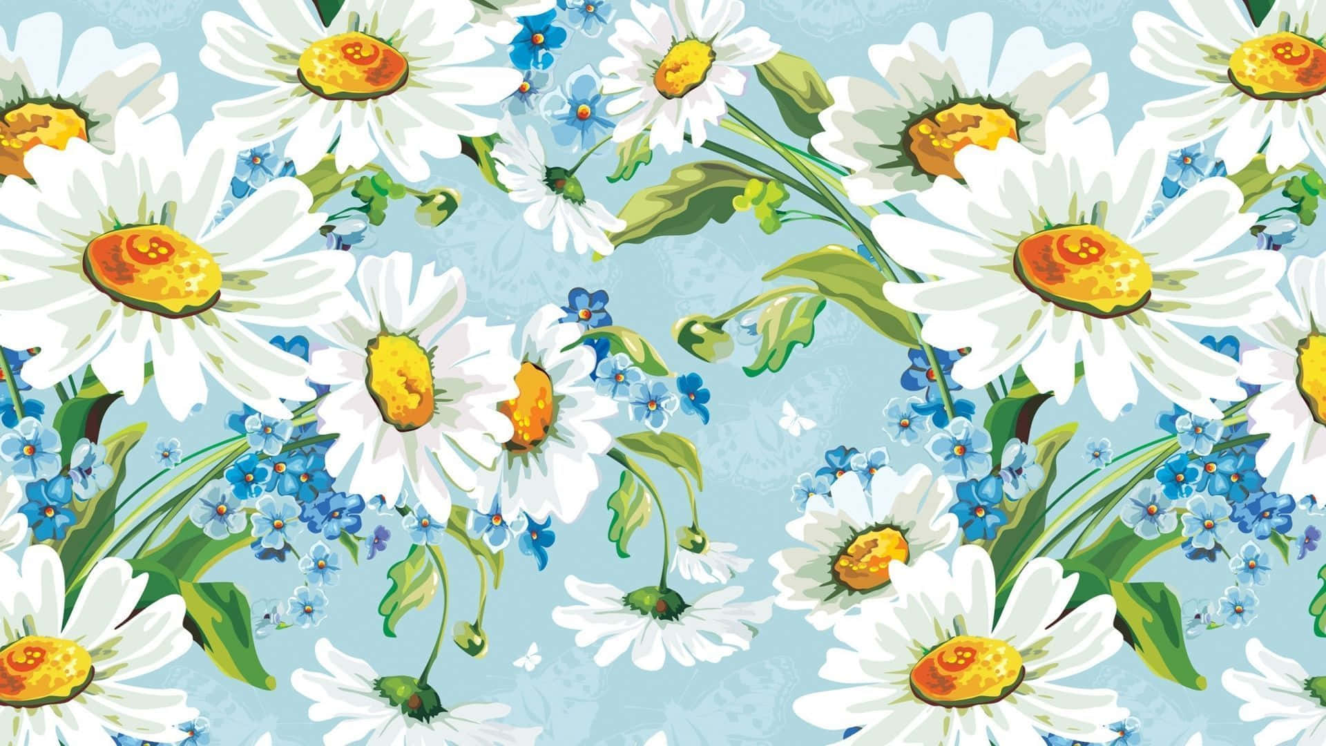 Daisy Laptop, vibrant white daisies, yellow centers, Full HD Desktop Wallpaper