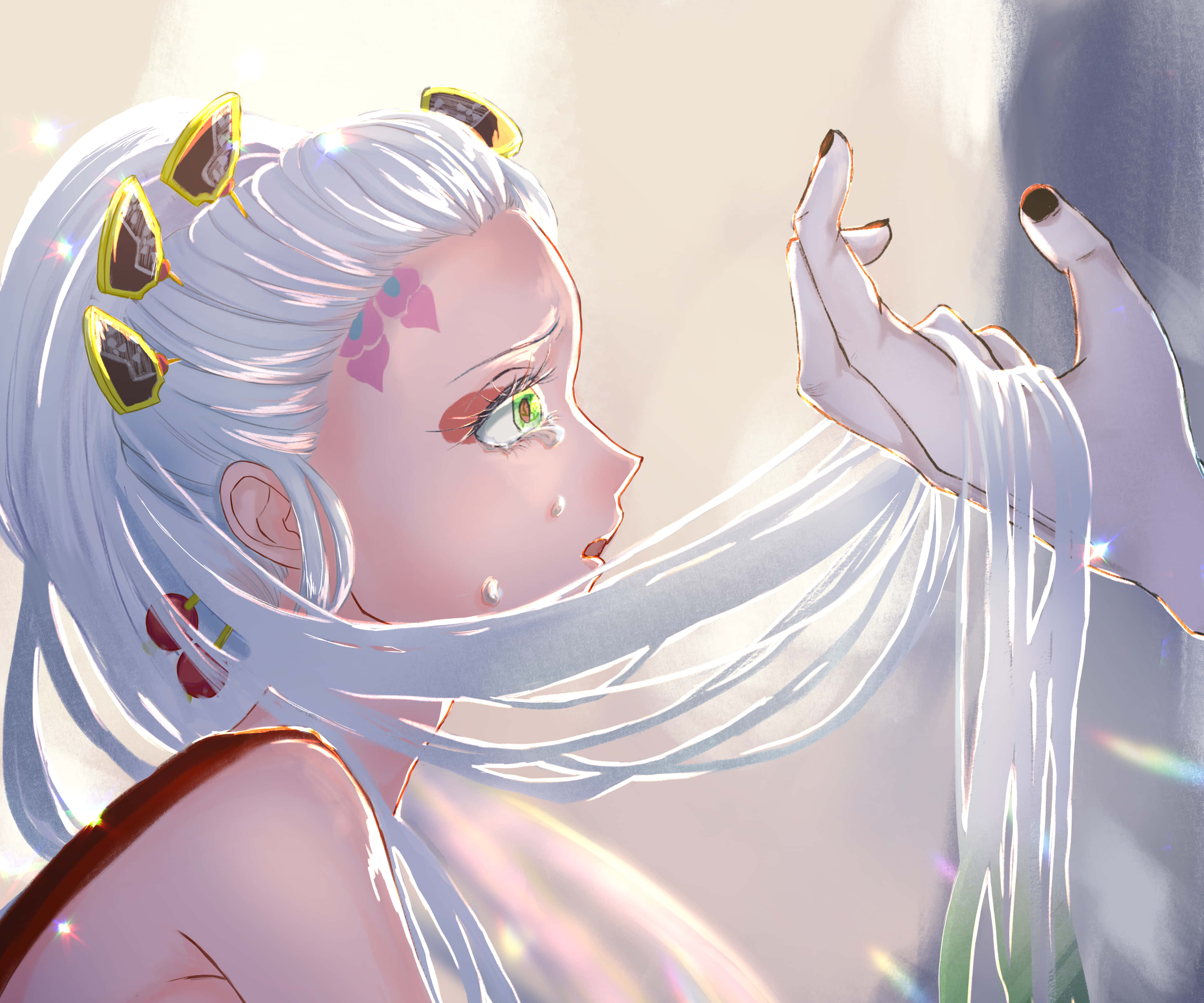 Daki, Demon Slayer, silver hair, 4K Desktop Wallpaper