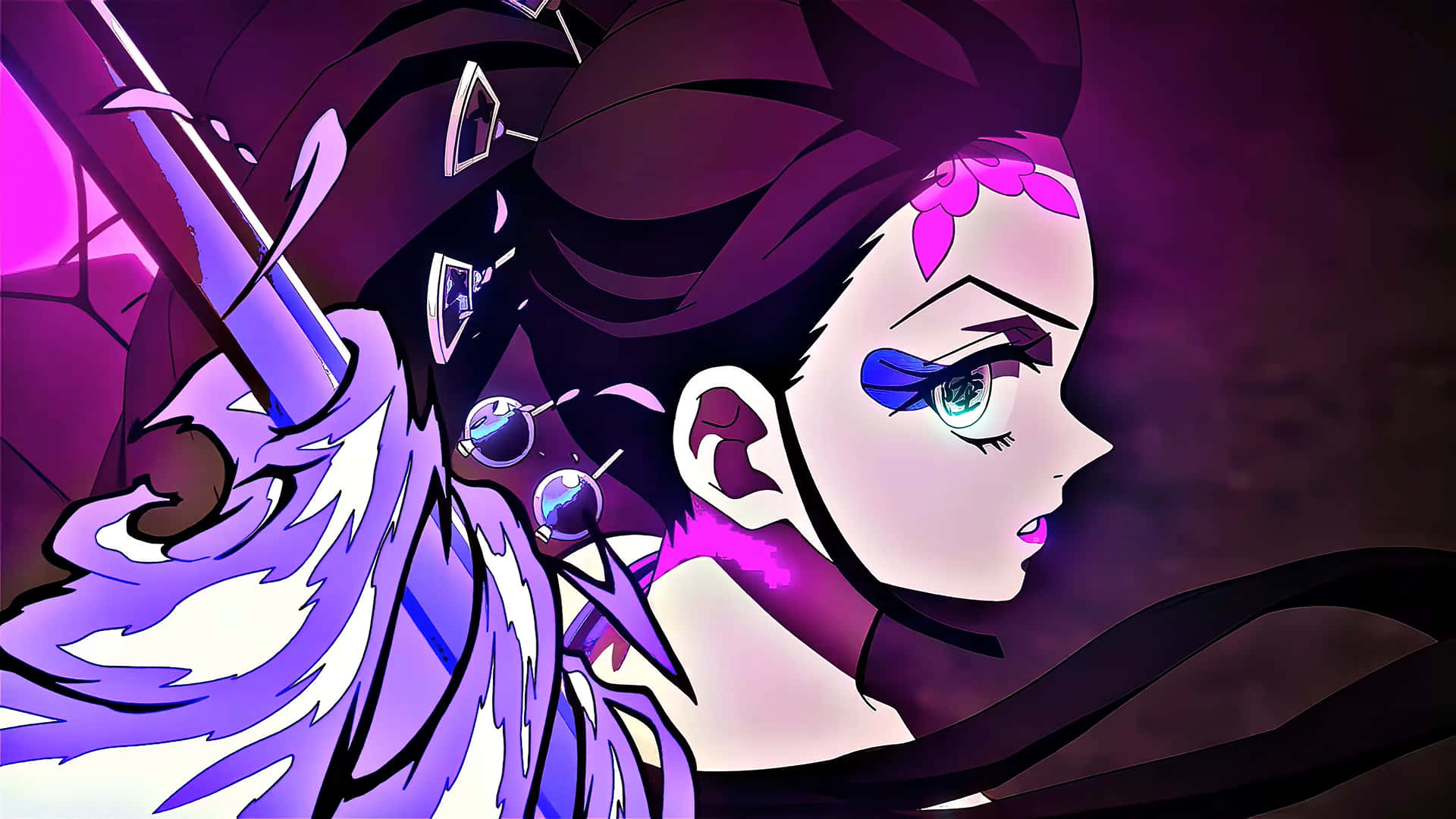Daki, Demon Slayer, purple hair, Full HD Desktop Wallpaper