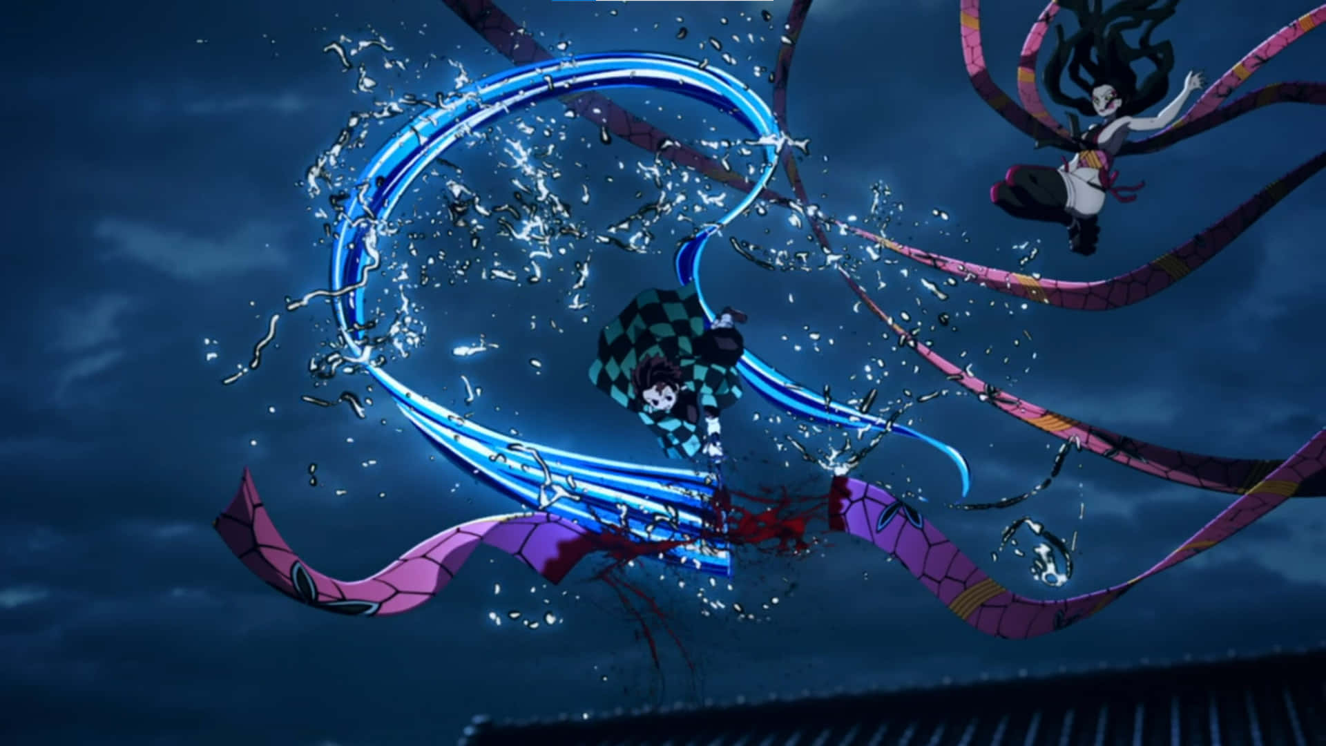 Daki Demon Slayer, glowing blue water slashes, multi-tailed demon, Full HD Desktop Wallpaper