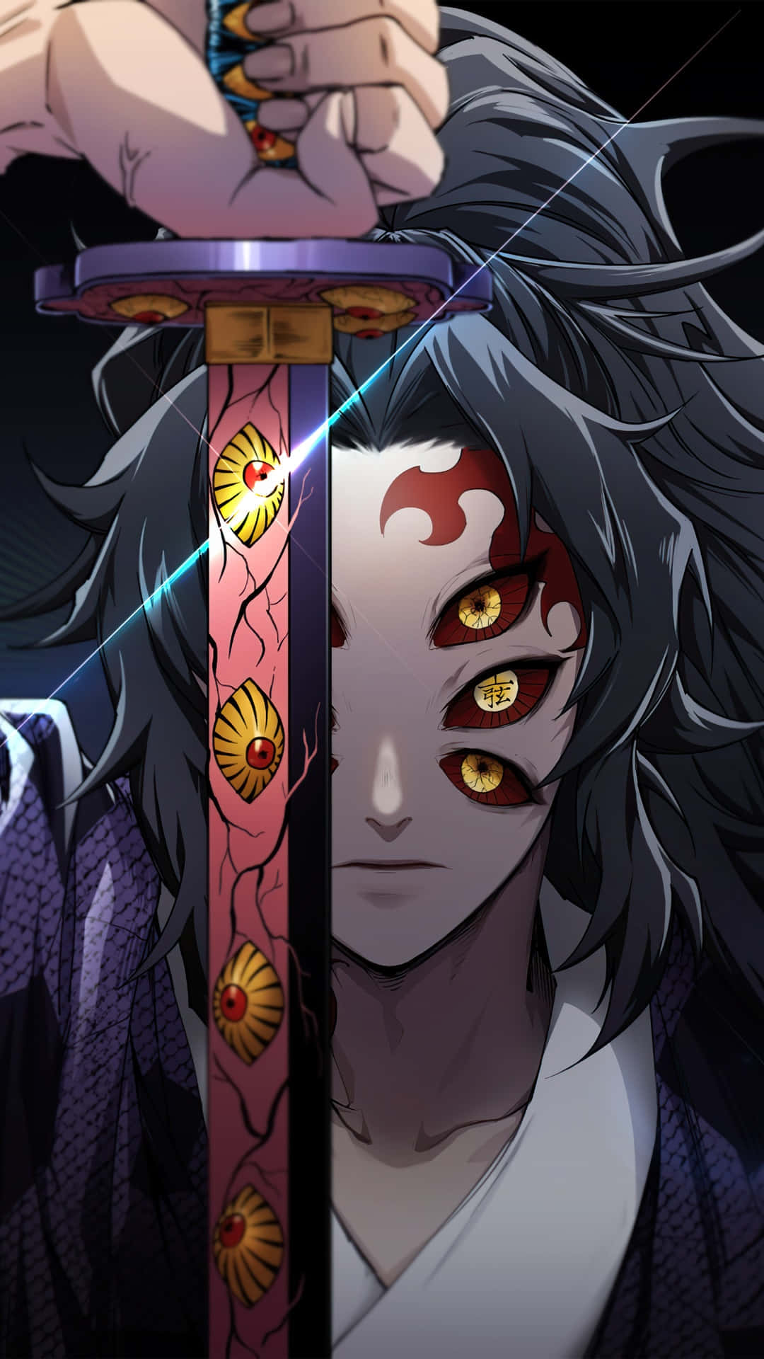 Daki, Demon Slayer, red markings, Full HD Phone Wallpaper