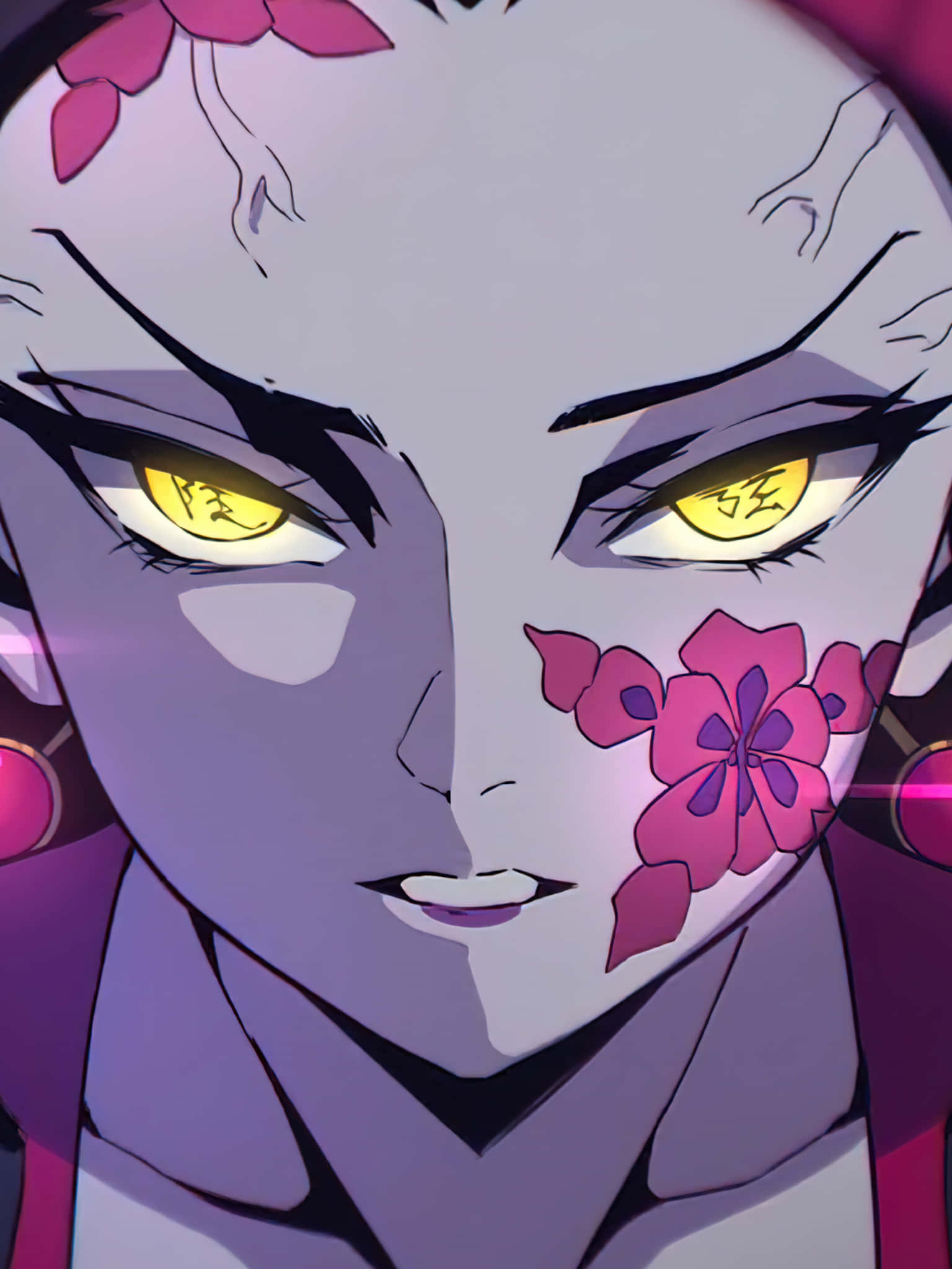 Daki, Demon Slayer, glowing yellow eyes, Full HD Phone Wallpaper
