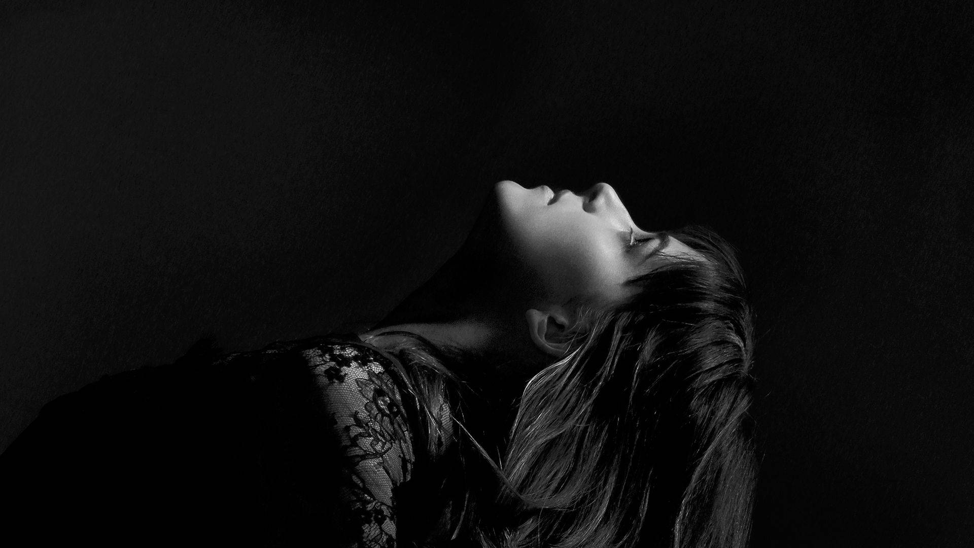 Dakota Johnson, black and white, dark void, Full HD Desktop Wallpaper