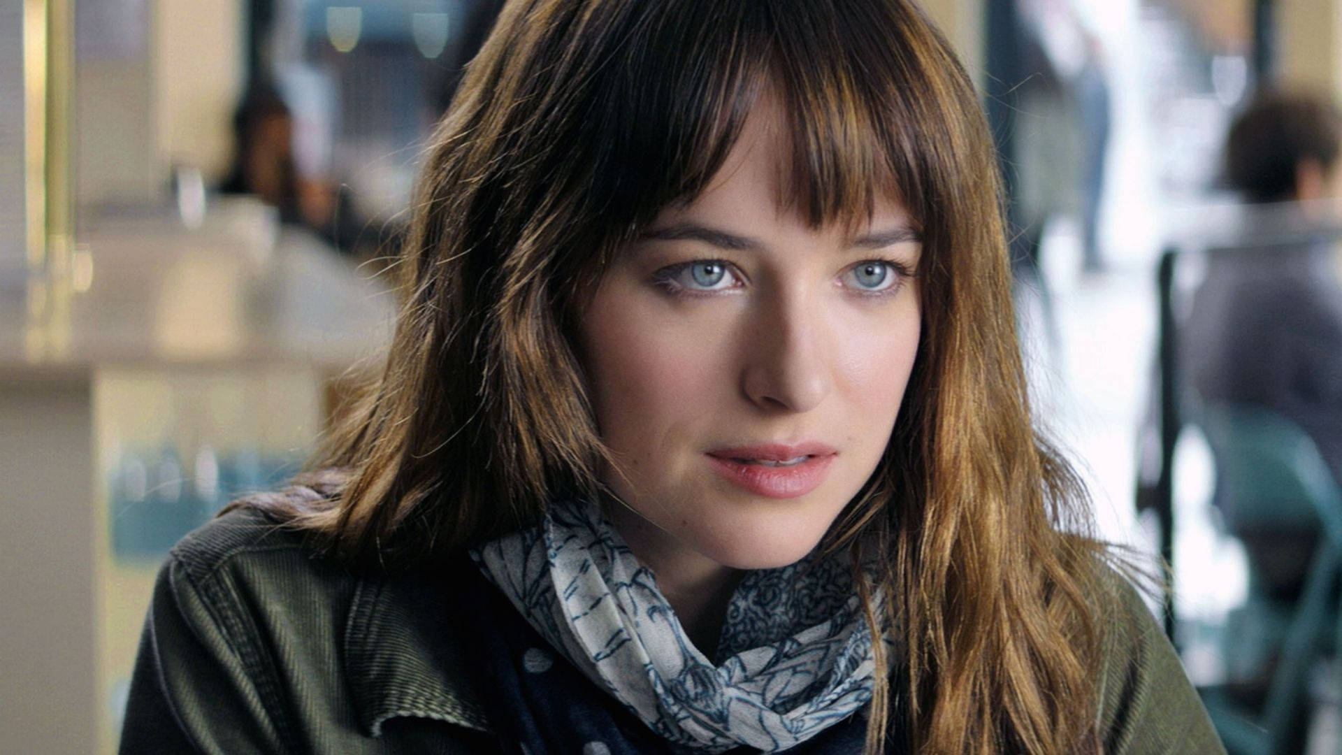 Dakota Johnson, blue eyes, brown hair, Full HD Desktop Wallpaper